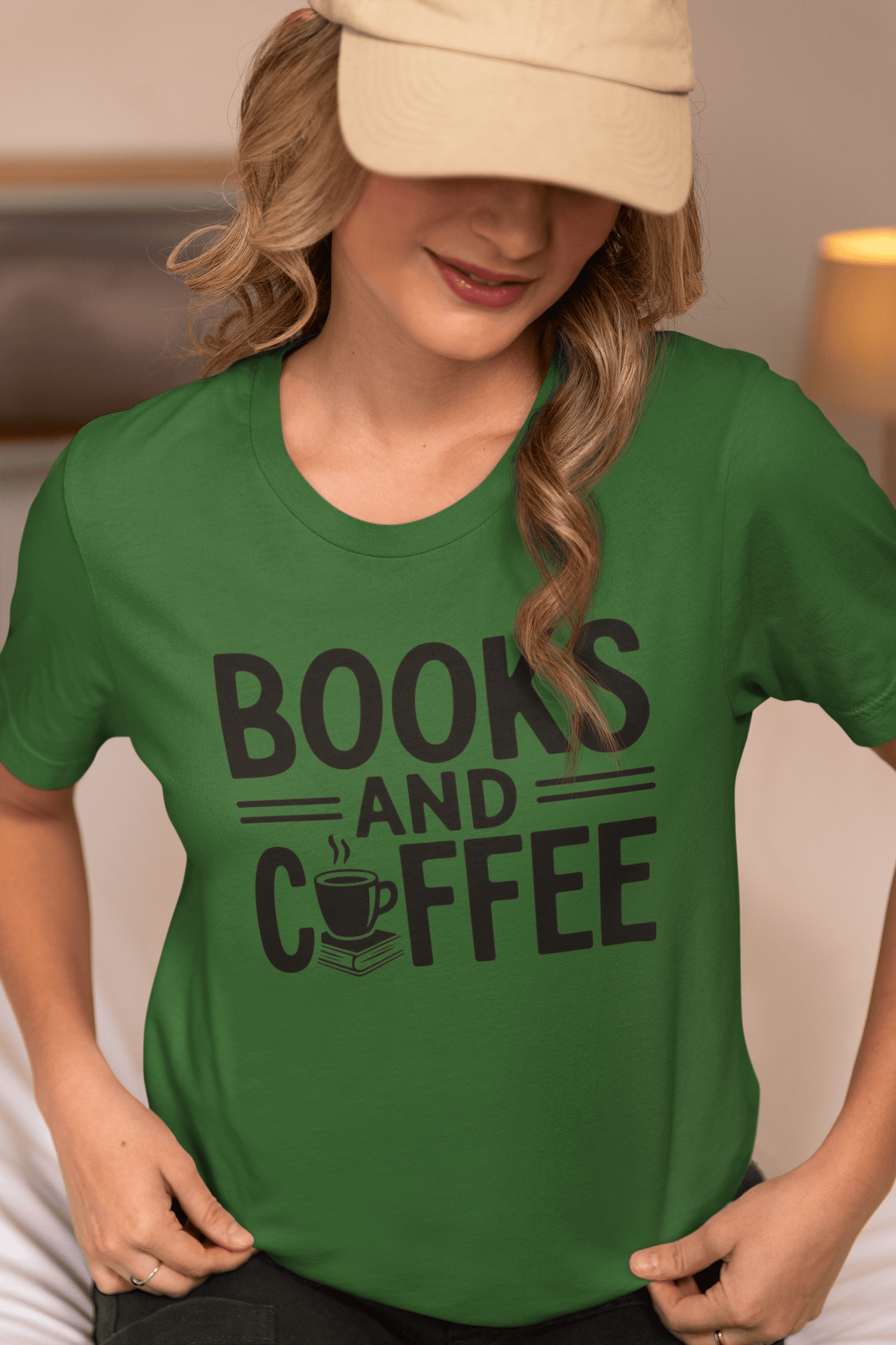 Good Bean Gifts "Books and Coffee" Funny T-Shirt – Perfect for Book and Coffee Lovers Heather Green / S