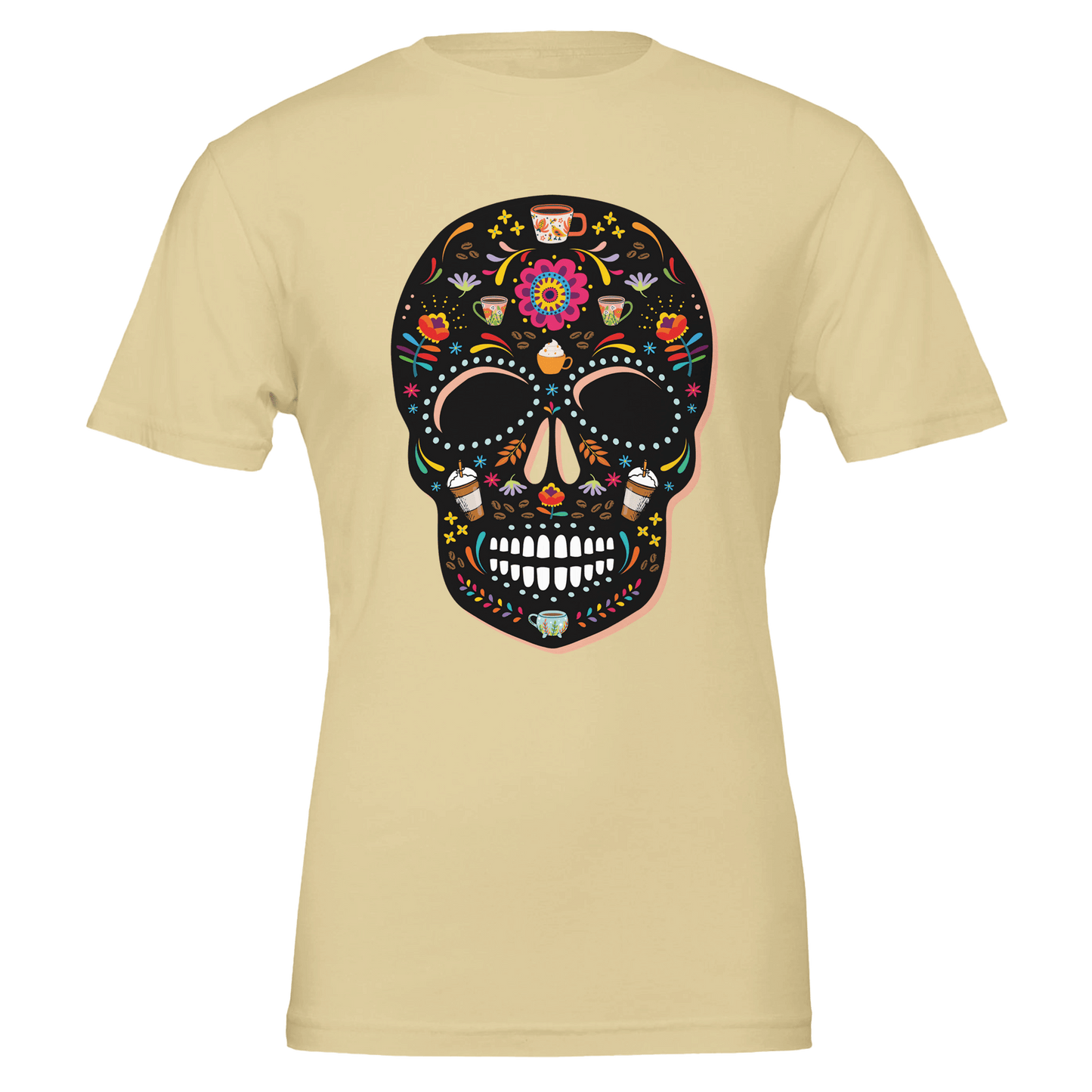 Good Bean Gifts Caffeinated Sugar Skull - Crewneck T-shirt | Bella + Canvas 3001 Natural / S