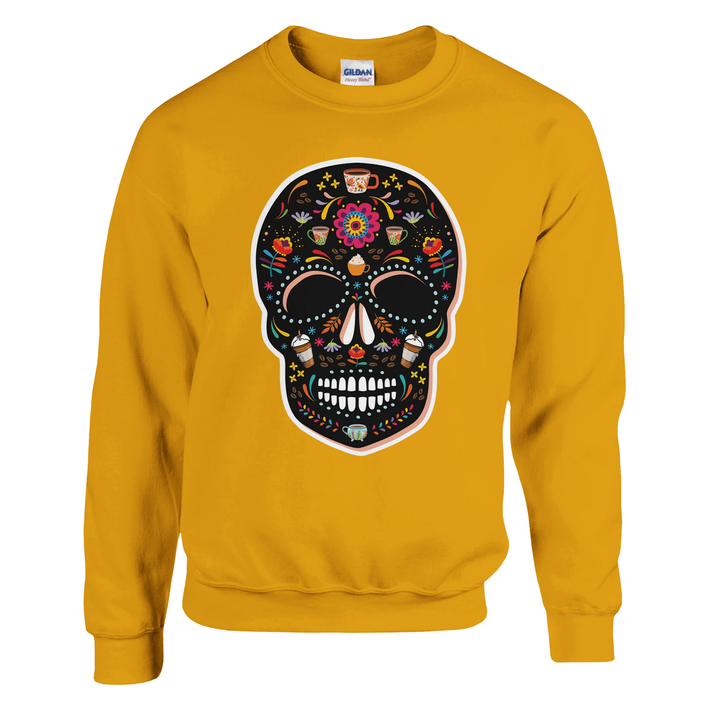 Good Bean Gifts Caffeinated Sugar Skull - Unisex Crewneck Sweatshirt | Gildan® 18000 Gold / S