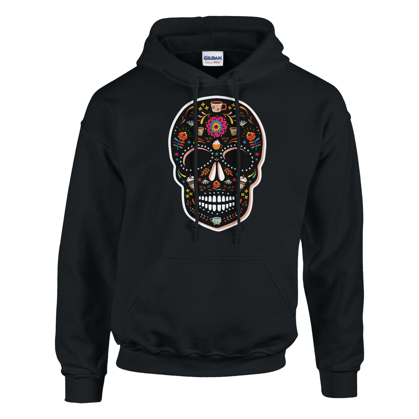 Good Bean Gifts "Caffeinated Sugar Skull" Unisex Pullover Hoodie | Gildan® 18500 Black / S