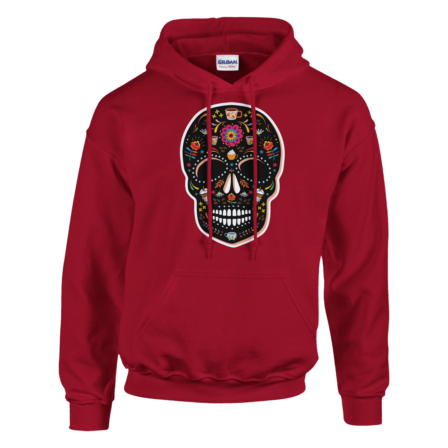 Good Bean Gifts "Caffeinated Sugar Skull" Unisex Pullover Hoodie | Gildan® 18500 Cherry Red / S