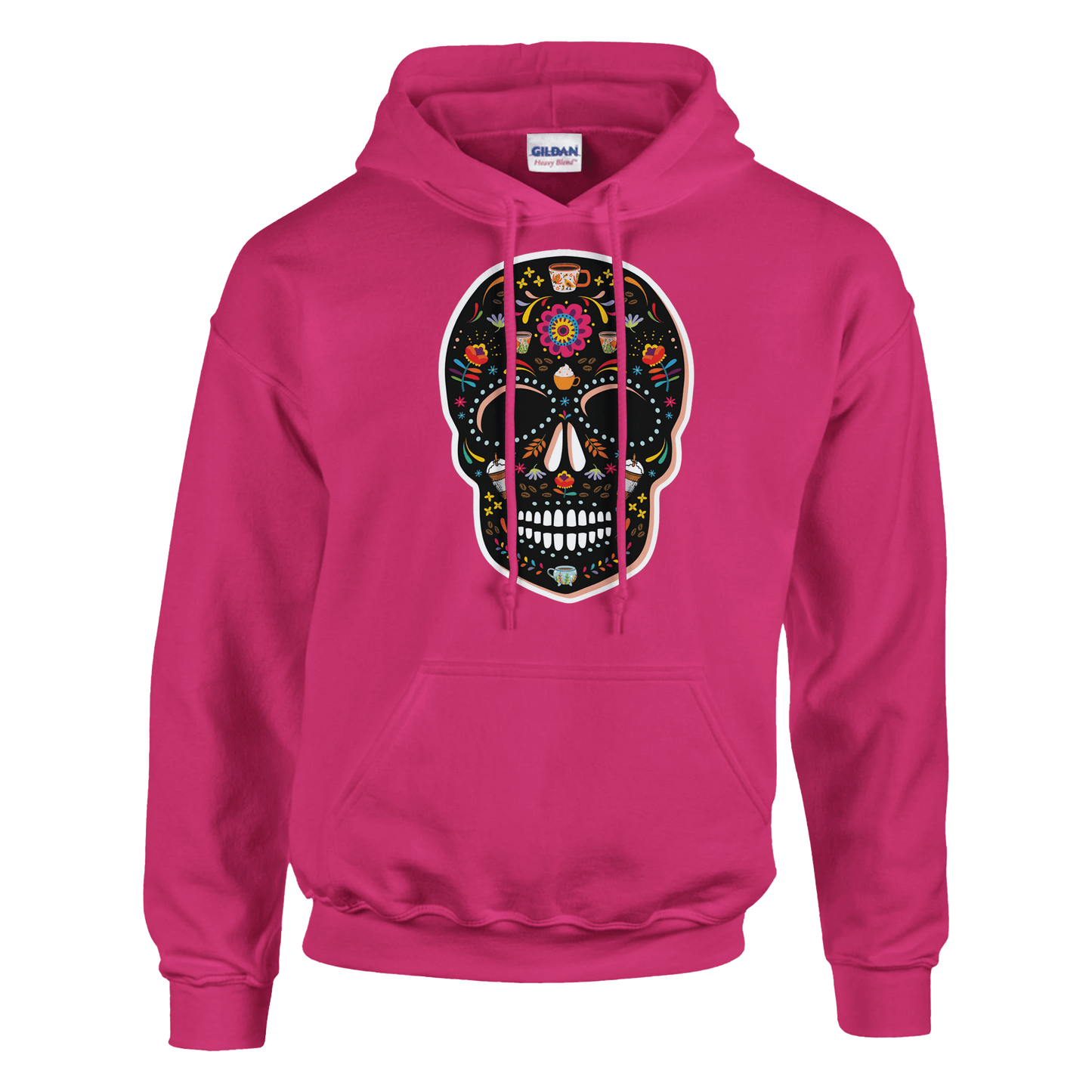 Good Bean Gifts "Caffeinated Sugar Skull" Unisex Pullover Hoodie | Gildan® 18500 Heliconia / S