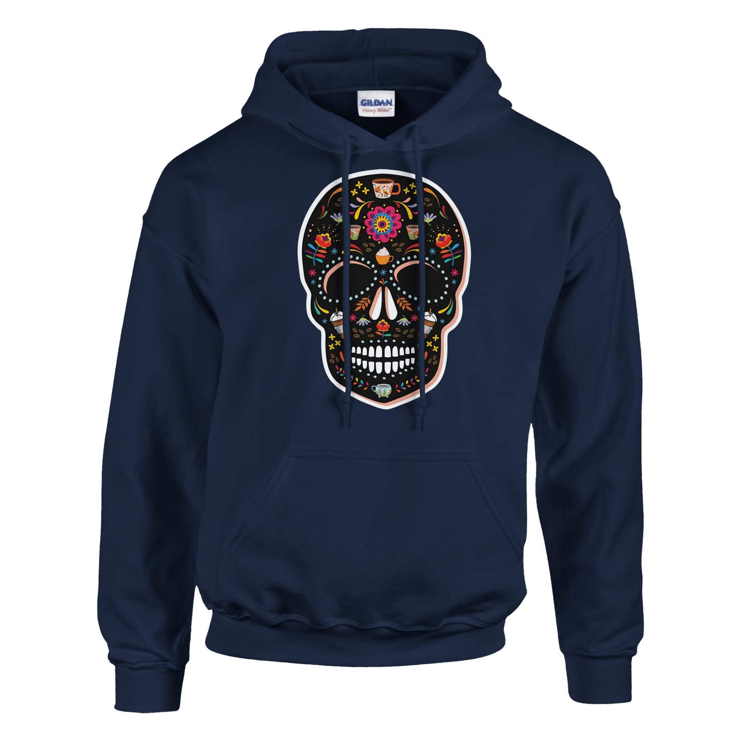 Good Bean Gifts "Caffeinated Sugar Skull" Unisex Pullover Hoodie | Gildan® 18500 Navy / S