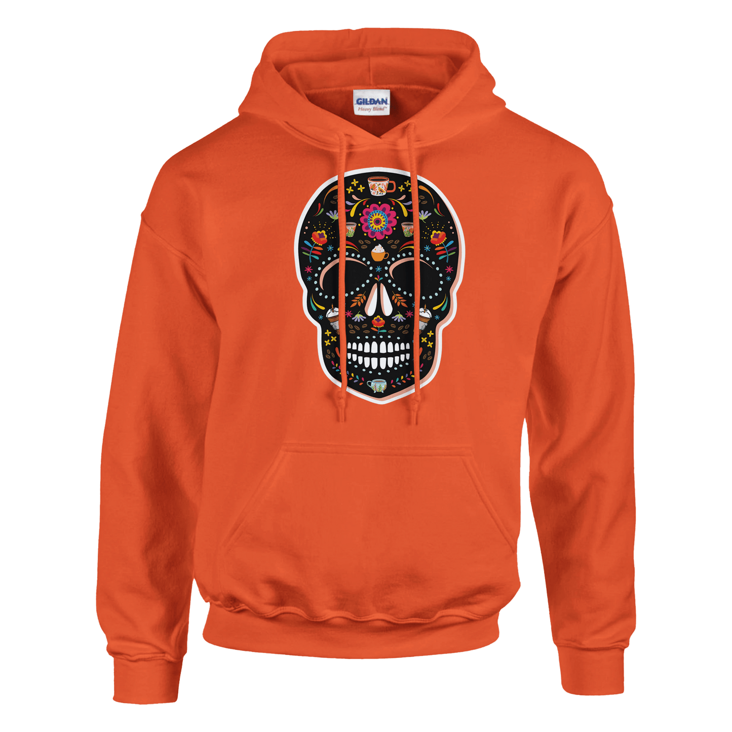 Good Bean Gifts "Caffeinated Sugar Skull" Unisex Pullover Hoodie | Gildan® 18500 Orange / S