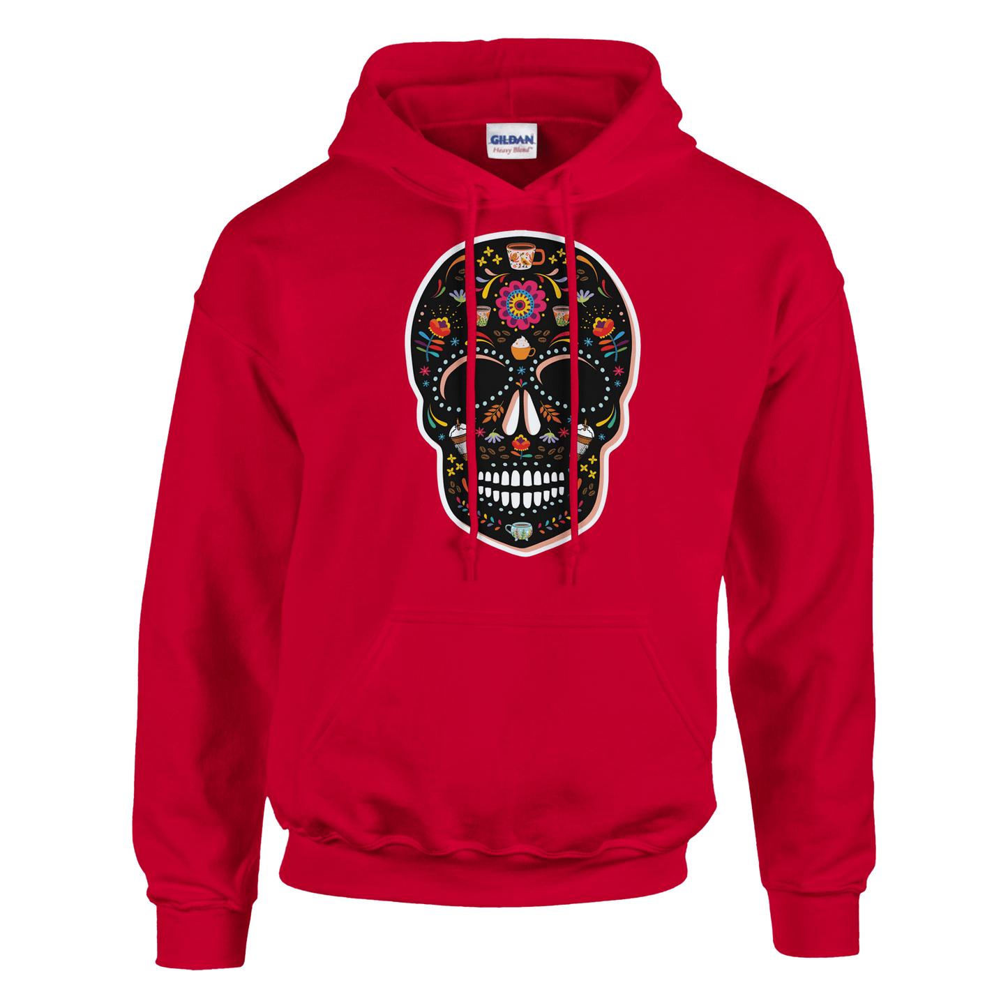 Good Bean Gifts "Caffeinated Sugar Skull" Unisex Pullover Hoodie | Gildan® 18500 Red / S