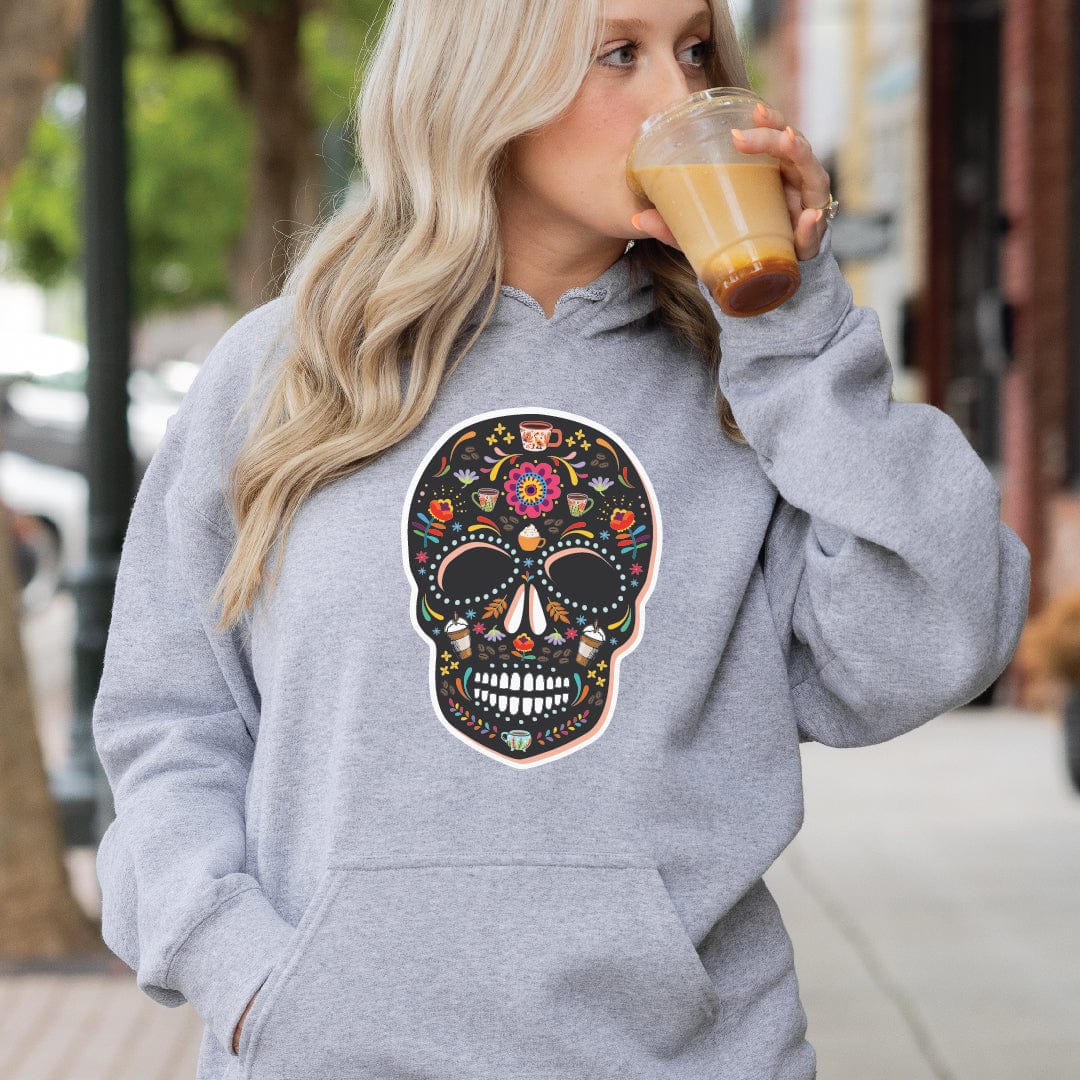 Good Bean Gifts "Caffeinated Sugar Skull" Unisex Pullover Hoodie | Gildan® 18500 Sport Grey / S