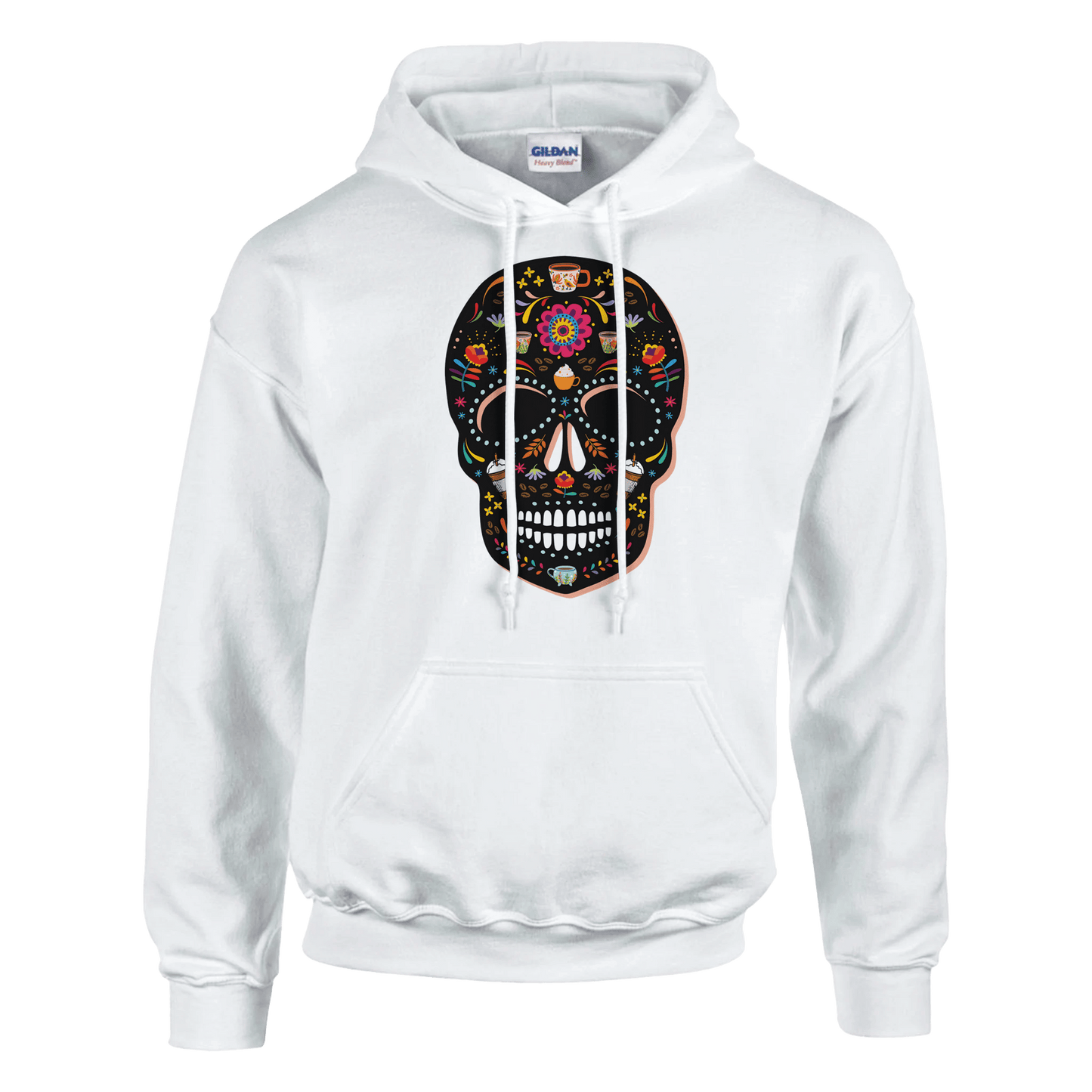 Good Bean Gifts "Caffeinated Sugar Skull" Unisex Pullover Hoodie | Gildan® 18500 White / S
