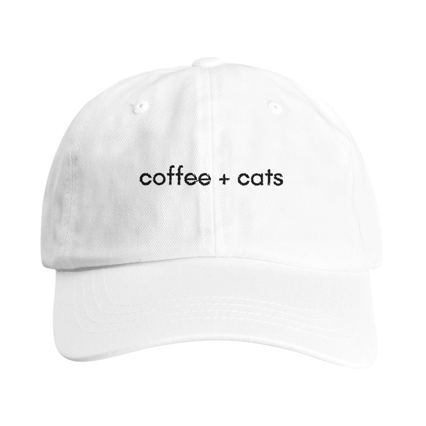Good Bean Gifts "Coffee + Cats" Embroidered Dad Cap – Perfect Hat for Cat Lovers and Coffee Enthusiasts White