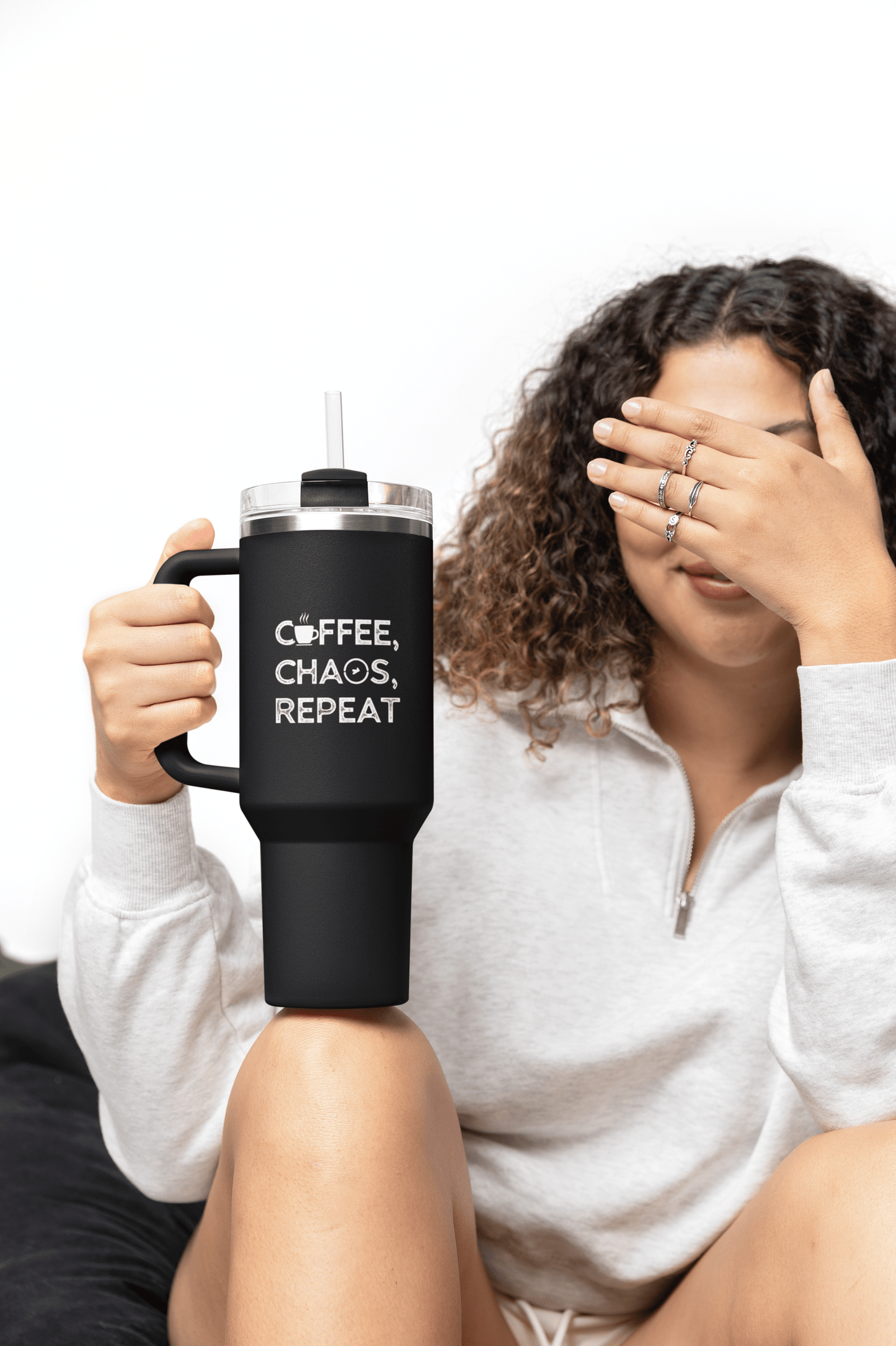 Good Bean Gifts "Coffee, Chaos, Repeat" Insulated Travel Mug, 40oz Black / 40oz