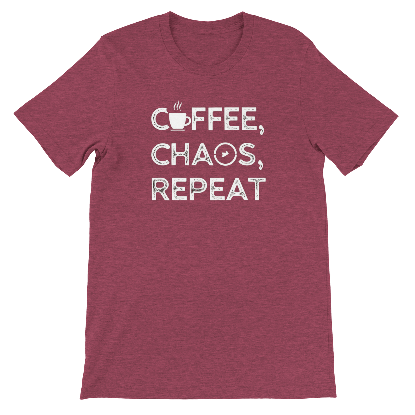 Good Bean Gifts Coffee, Chaos, Repeat - Premium Unisex Crewneck T-shirt | Bella + Canvas 3001 Heather Raspberry / S