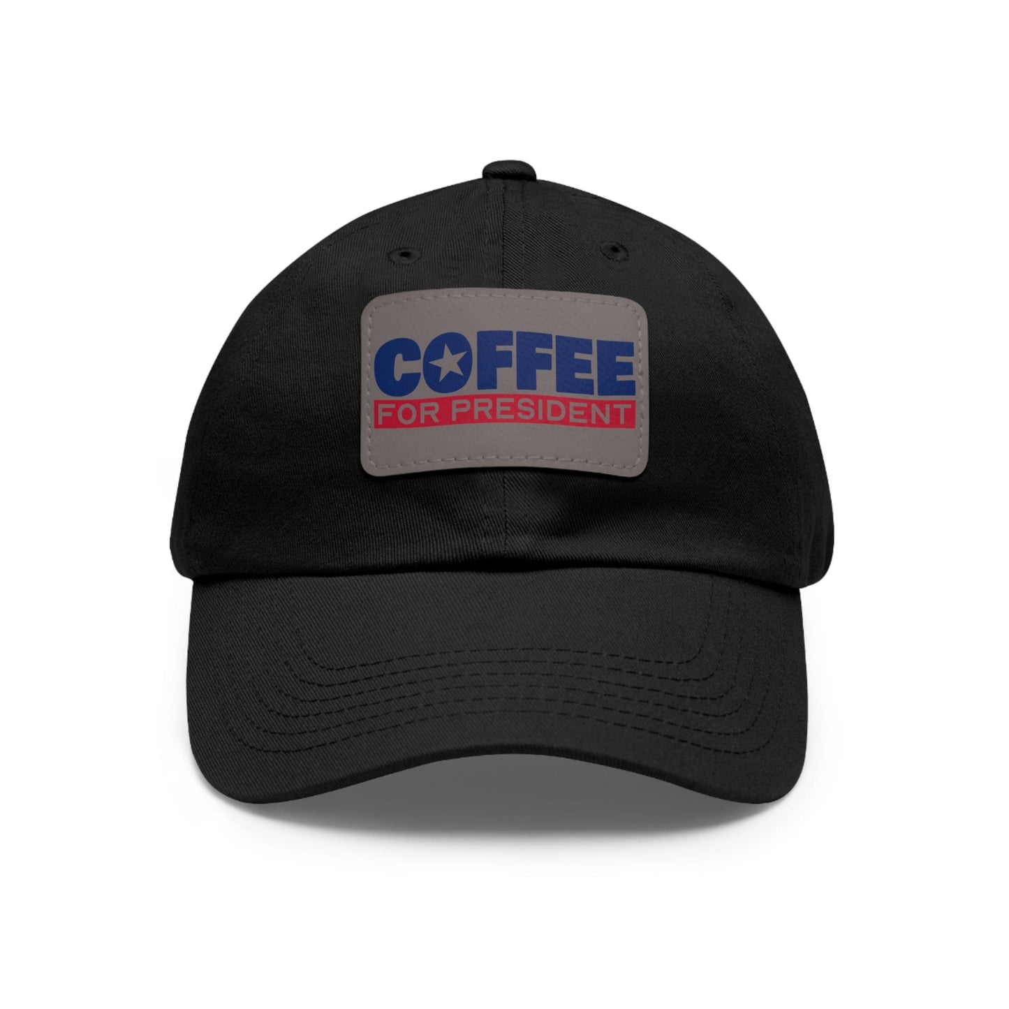 Good Bean Gifts Coffee For President - Styling Hat with Leather Patch (Rectangle) Black / Grey patch / Rectangle / One size
