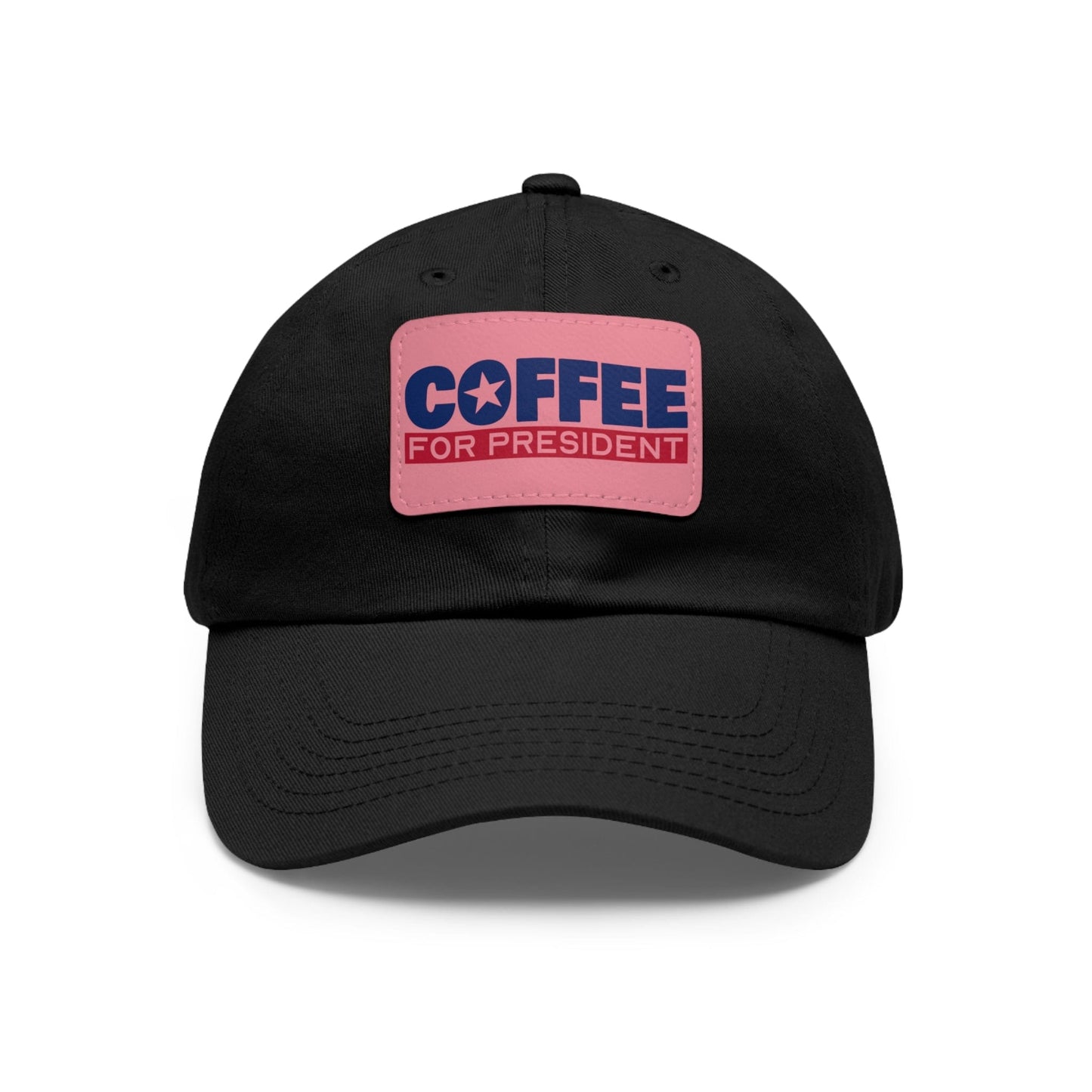 Good Bean Gifts Coffee For President - Styling Hat with Leather Patch (Rectangle) Black / Pink patch / Rectangle / One size
