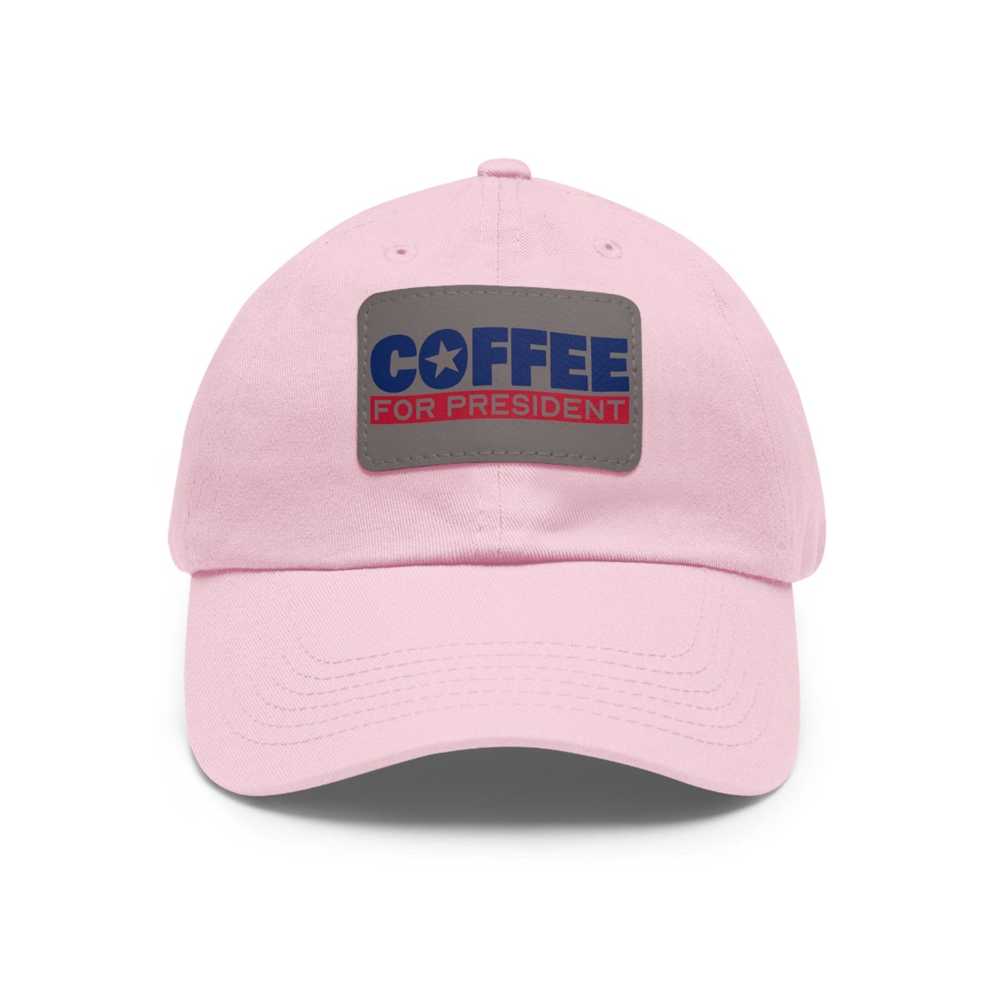 Good Bean Gifts Coffee For President - Styling Hat with Leather Patch (Rectangle) Light Pink / Grey patch / Rectangle / One size