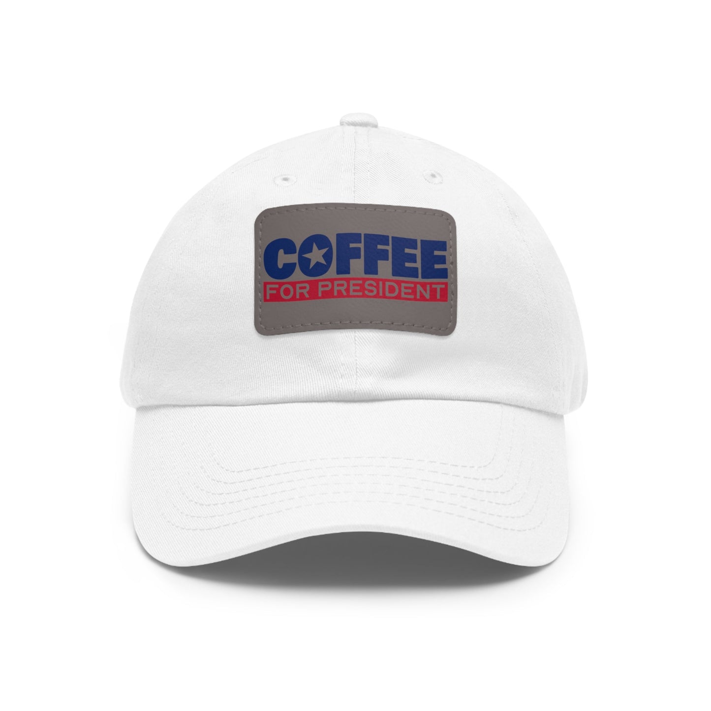 Good Bean Gifts Coffee For President - Styling Hat with Leather Patch (Rectangle) White / Grey patch / Rectangle / One size