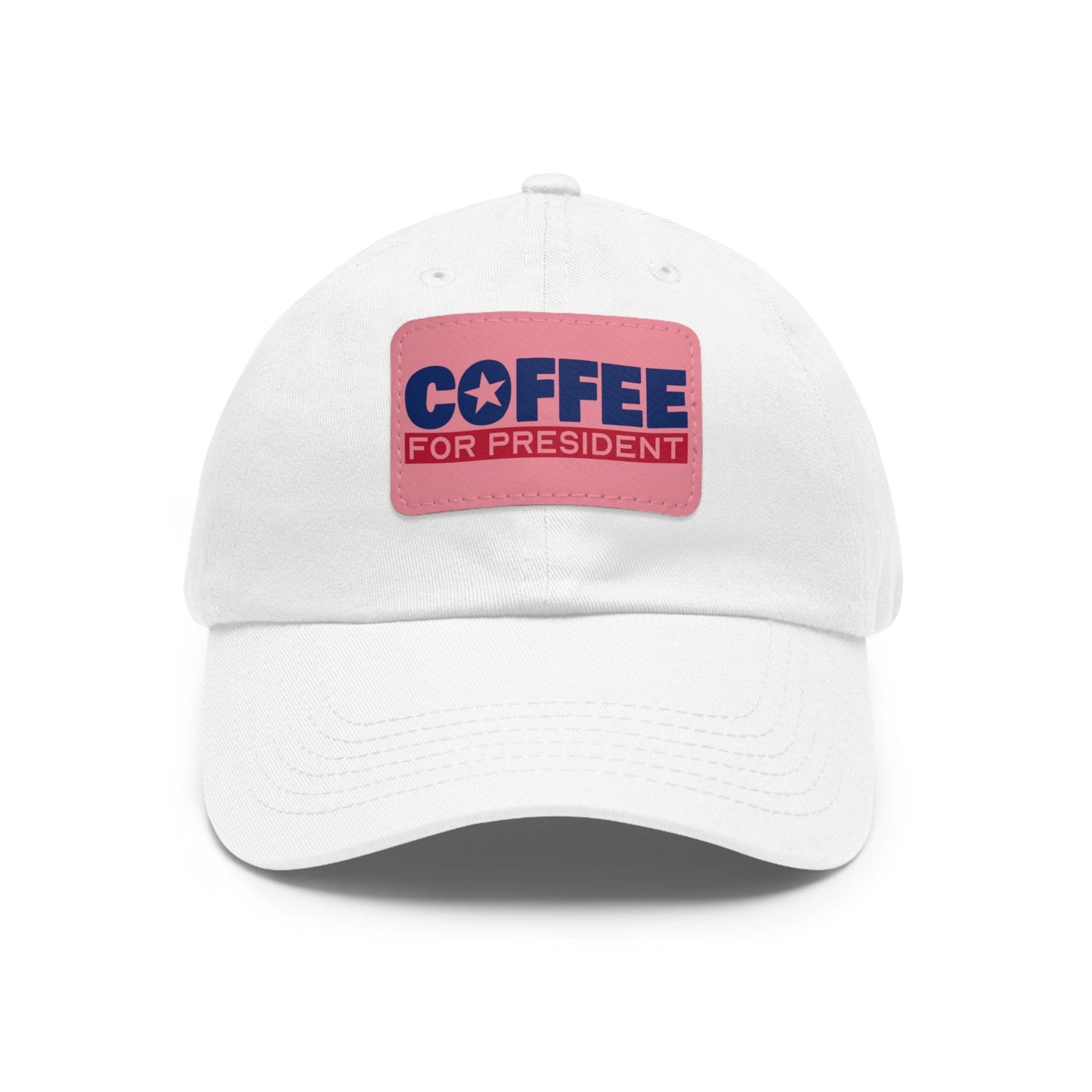 Good Bean Gifts Coffee For President - Styling Hat with Leather Patch (Rectangle) White / Pink patch / Rectangle / One size