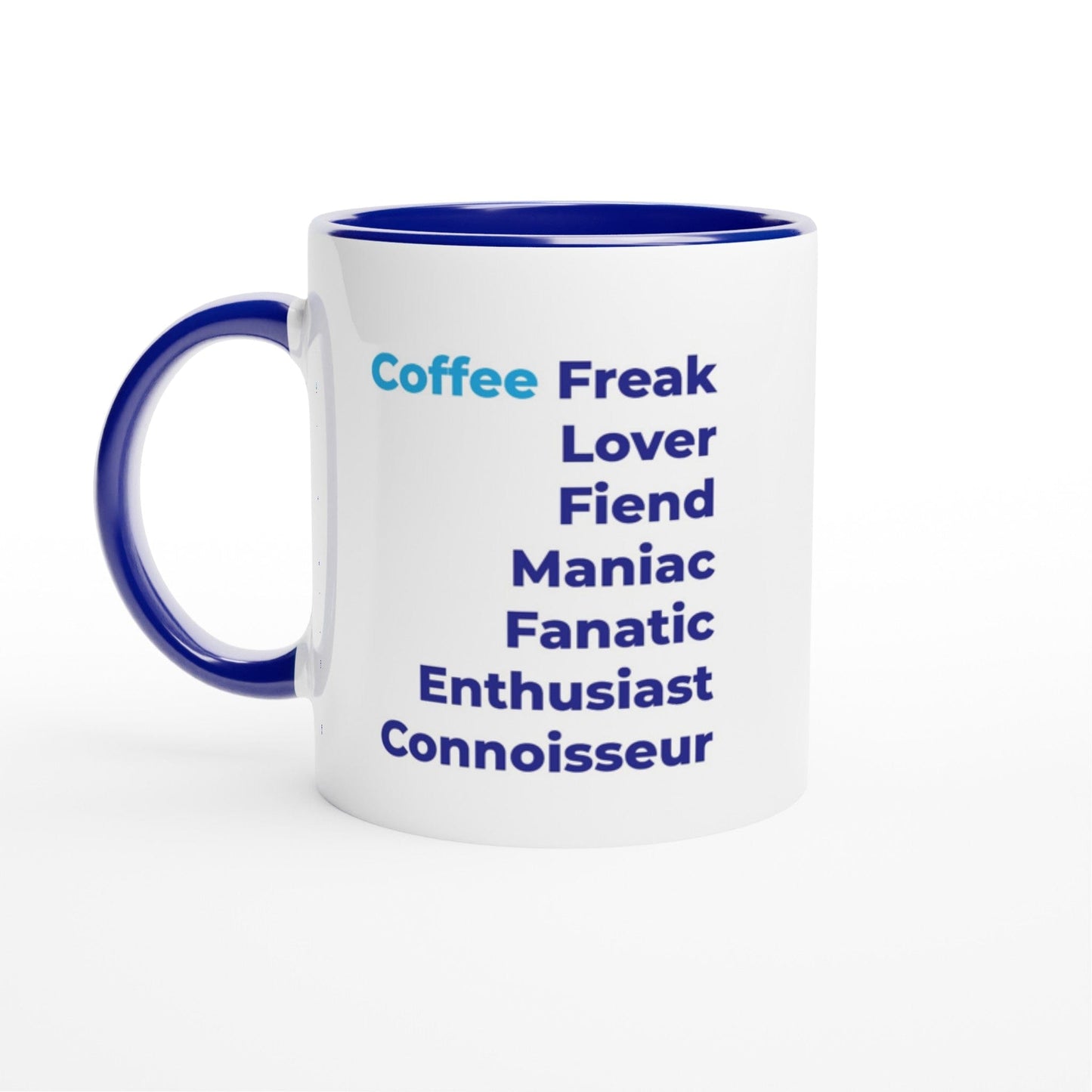 Good Bean Gifts "Coffee Freak" Two-Tone Coffee Mugs, 11oz Ceramic Blue