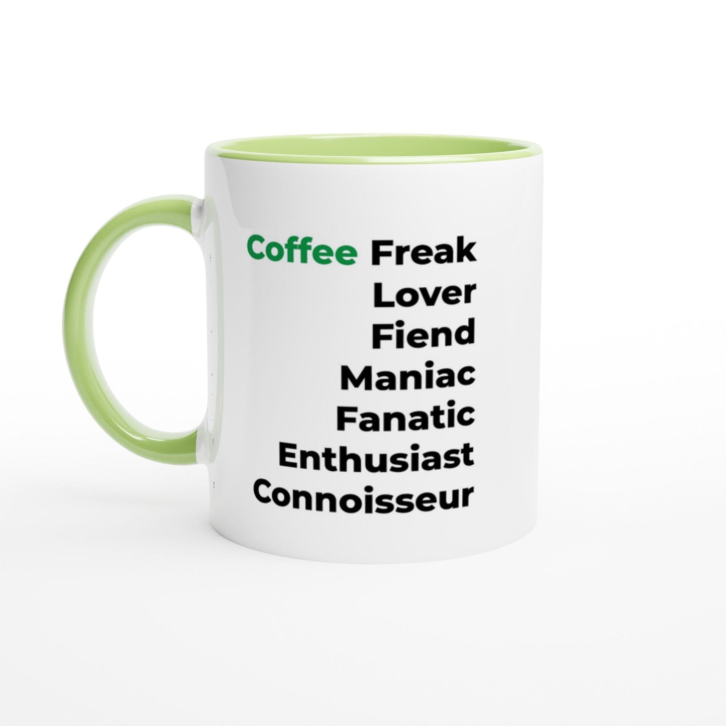 Good Bean Gifts "Coffee Freak" Two-Tone Coffee Mugs, 11oz Ceramic Green