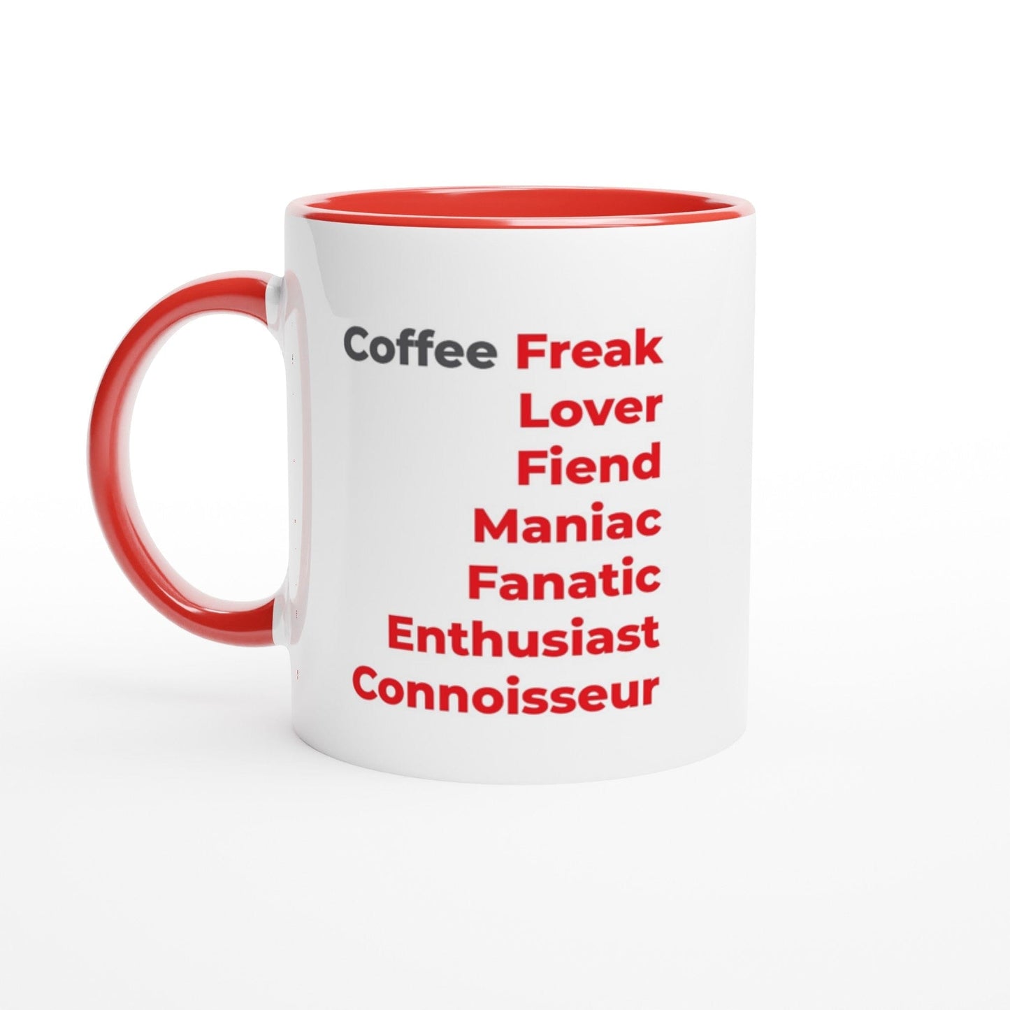 Good Bean Gifts "Coffee Freak" Two-Tone Coffee Mugs, 11oz Ceramic Red