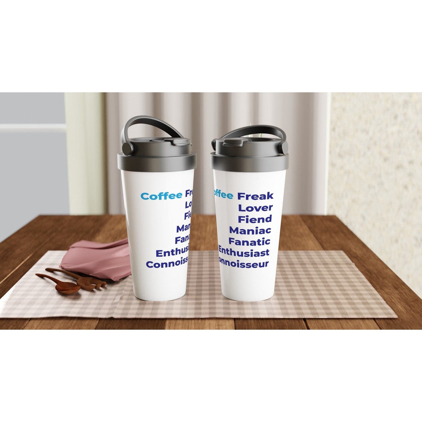 Good Bean Gifts "Coffee Freak" White 15oz Stainless Steel Travel Mug