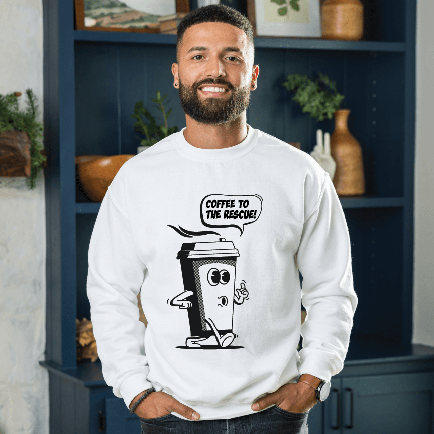 Good Bean Gifts "Coffee to the Rescue" - Classic Unisex Crewneck Sweatshirt White / S