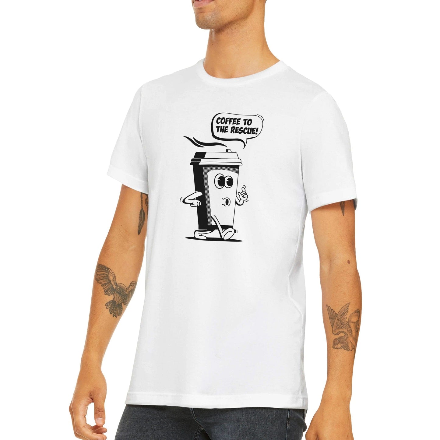 Good Bean Gifts "Coffee to the Rescue" Premium Unisex Crewneck T-shirt White / S