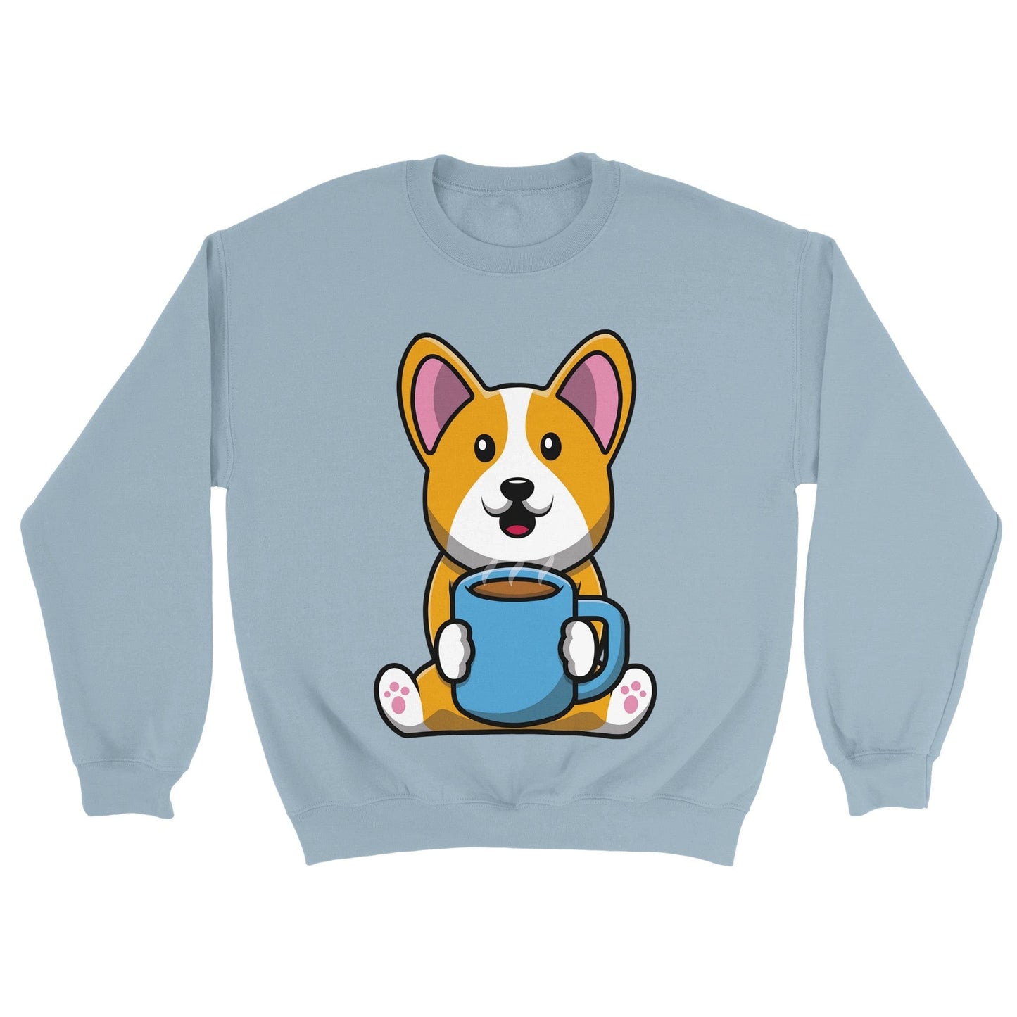 Good Bean Gifts Coffee with the Corgi - Unisex Crewneck Sweatshirt Light Blue / S