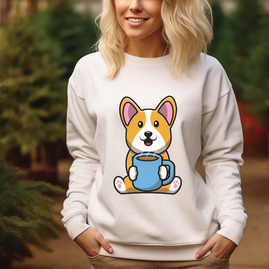 Good Bean Gifts Coffee with the Corgi - Unisex Crewneck Sweatshirt Light Pink / S