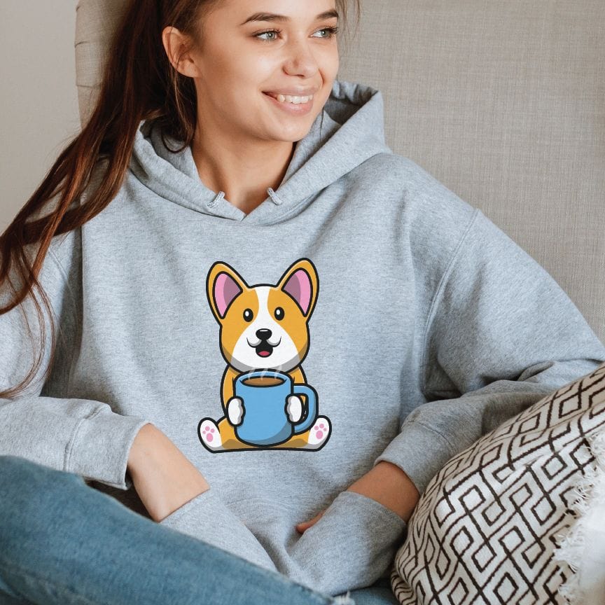 Good Bean Gifts Coffee with the Corgi- Unisex Pullover Hoodie Light Blue / S