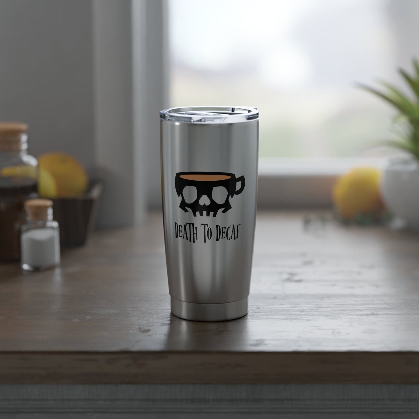 Good Bean Gifts "Death to Decaf" 20oz Tumbler (Single Imprint Location) 20oz / Silver
