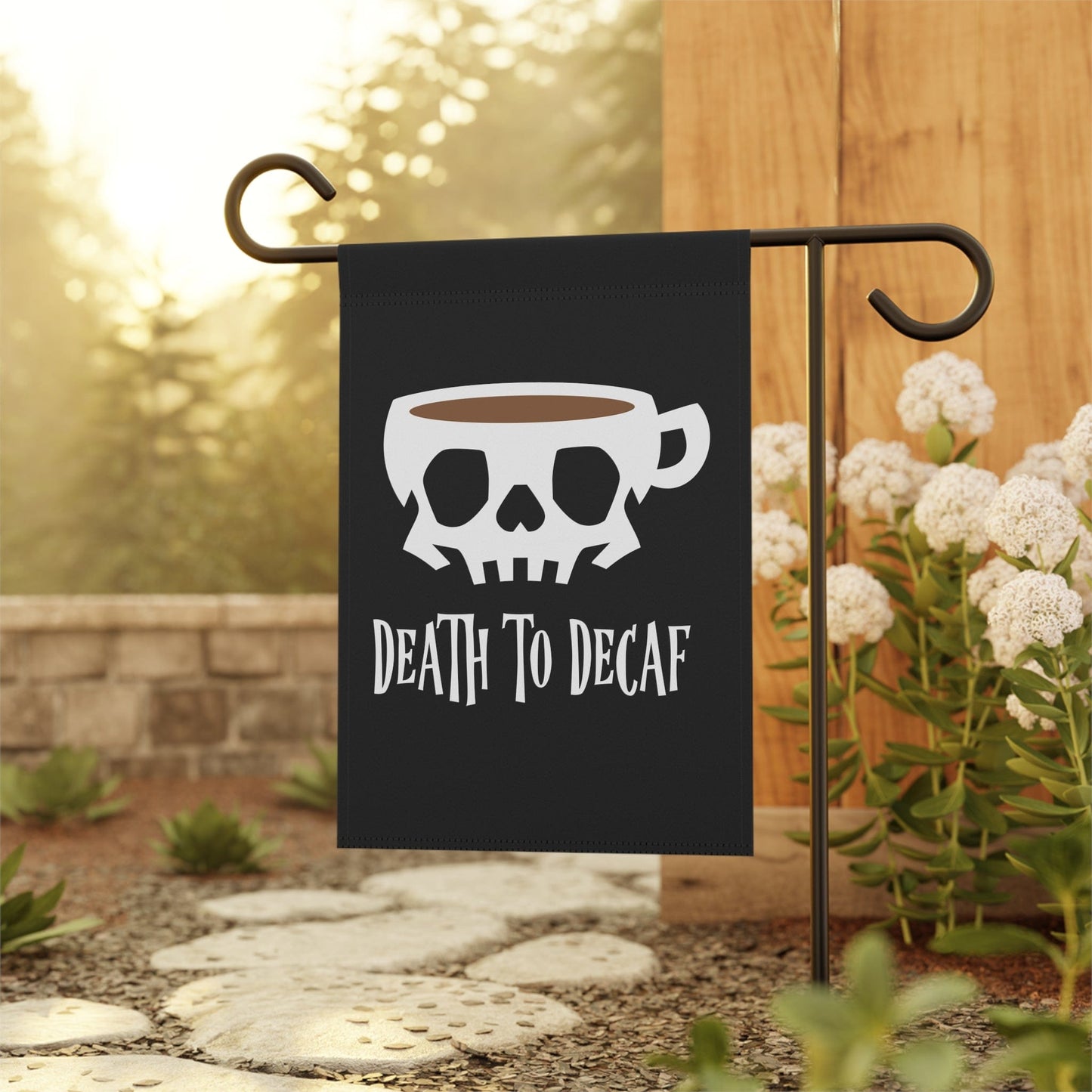 Good Bean Gifts "Death to Decaf" House Banner (Black background)