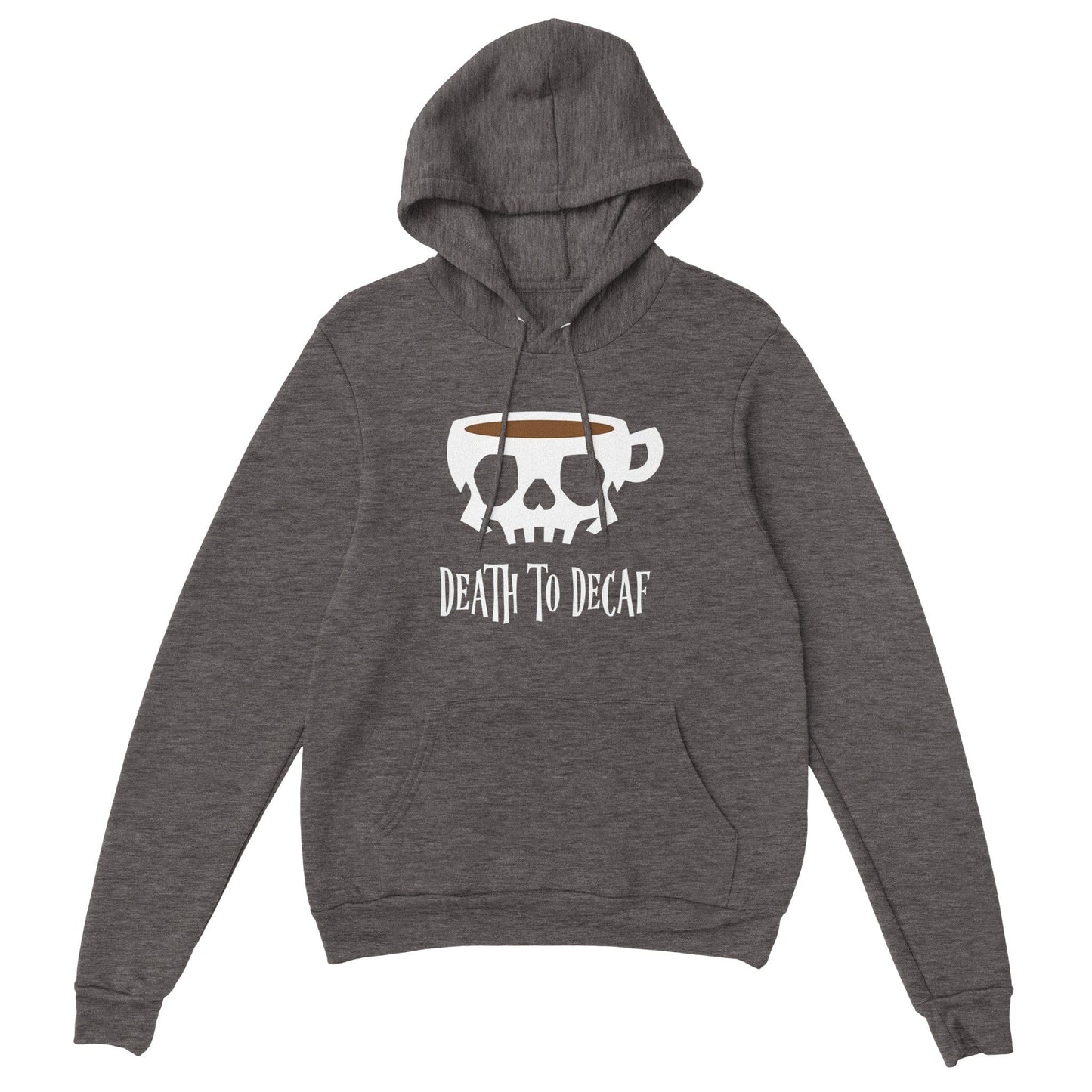 Good Bean Gifts "Death to Decaf" Pullover Hoodie Charcoal Heather / XS