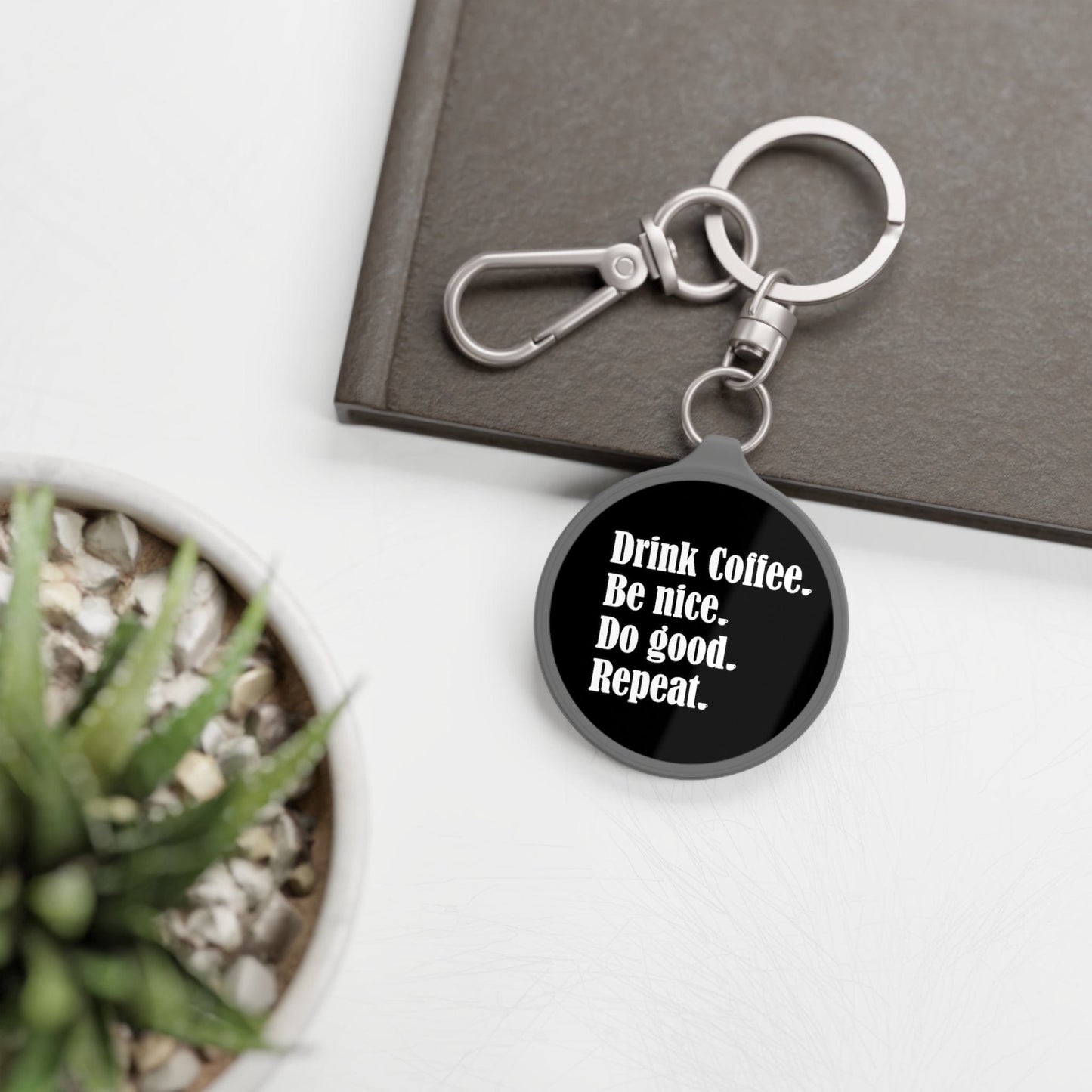 Good Bean Gifts "Drink Coffee, Be Nice, Do Good, Repeat". Keyring Tag (Black w/gray trim) One size / Grey