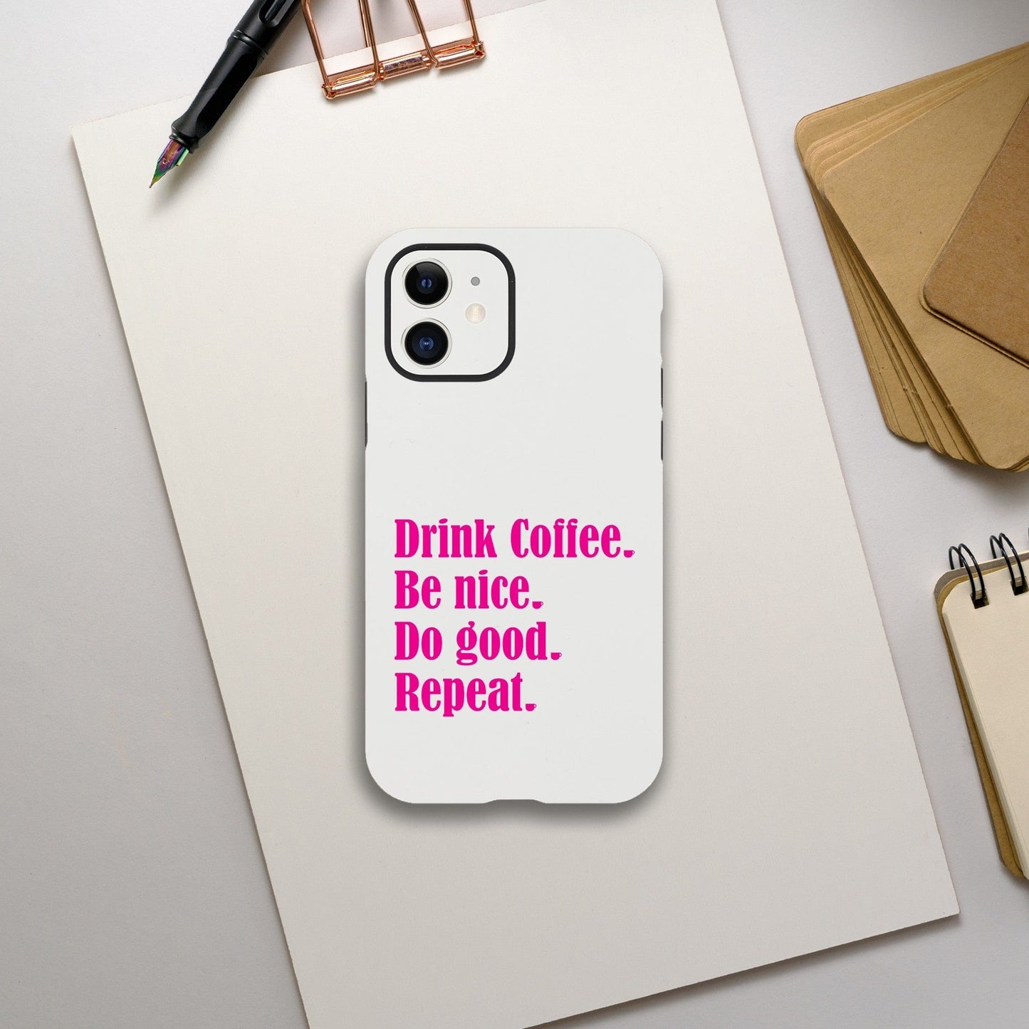Good Bean Gifts Drink Coffee, Be Nice, Do Good, Repeat - Tough Phone case (Pink imprint) iPhone 12