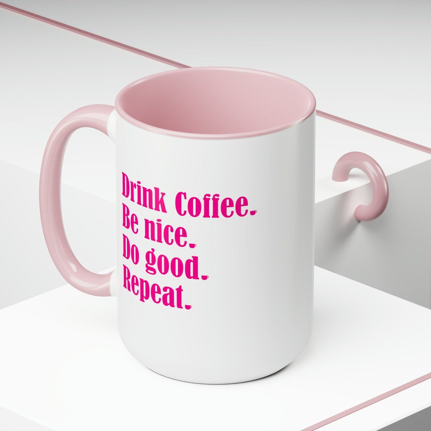 Good Bean Gifts "Drink Coffee, Be Nice, Do Good, Repeat" Two-Tone Coffee Mugs, 15oz