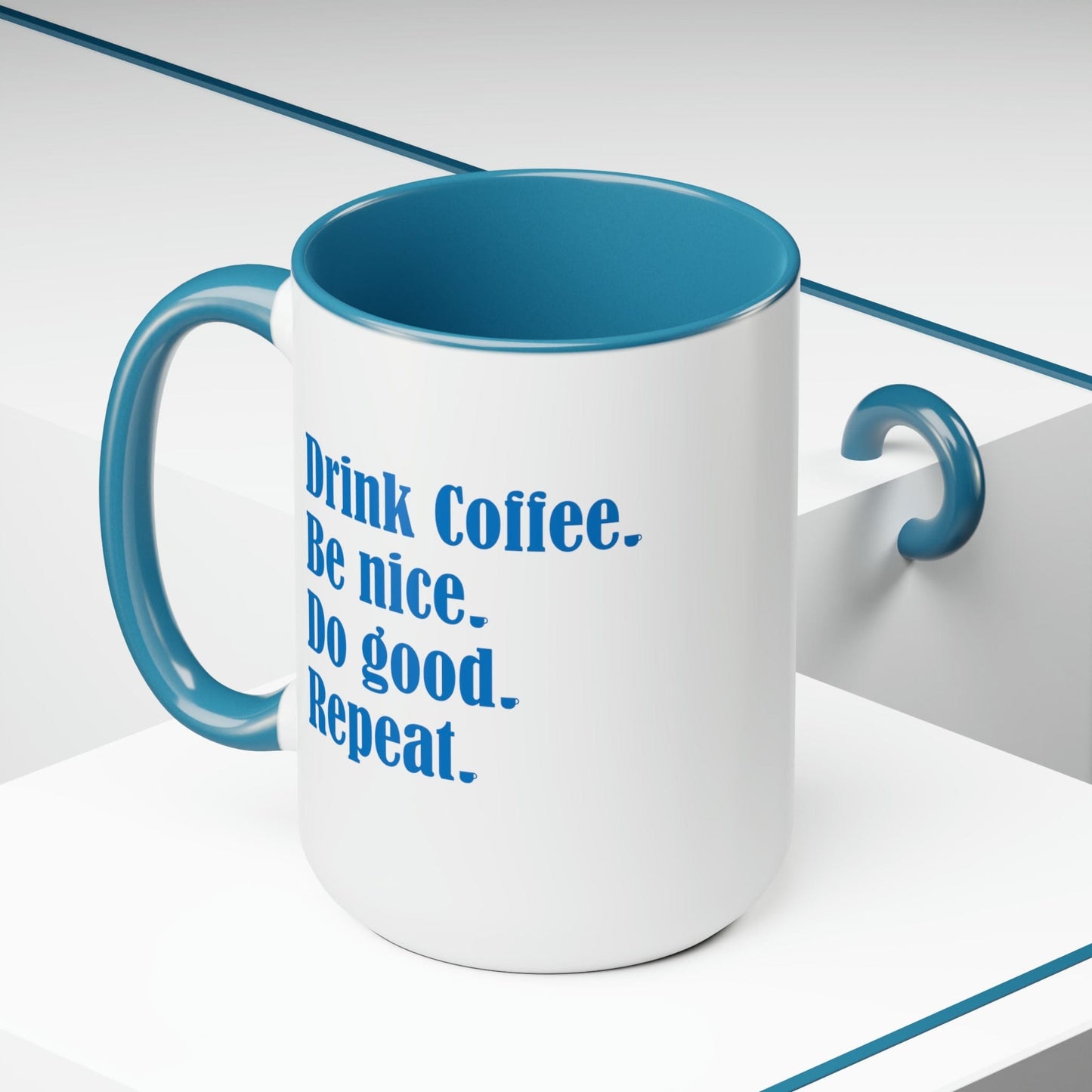 Good Bean Gifts "Drink Coffee, Be Nice, Do Good, Repeat" Two-Tone Coffee Mugs, 15oz