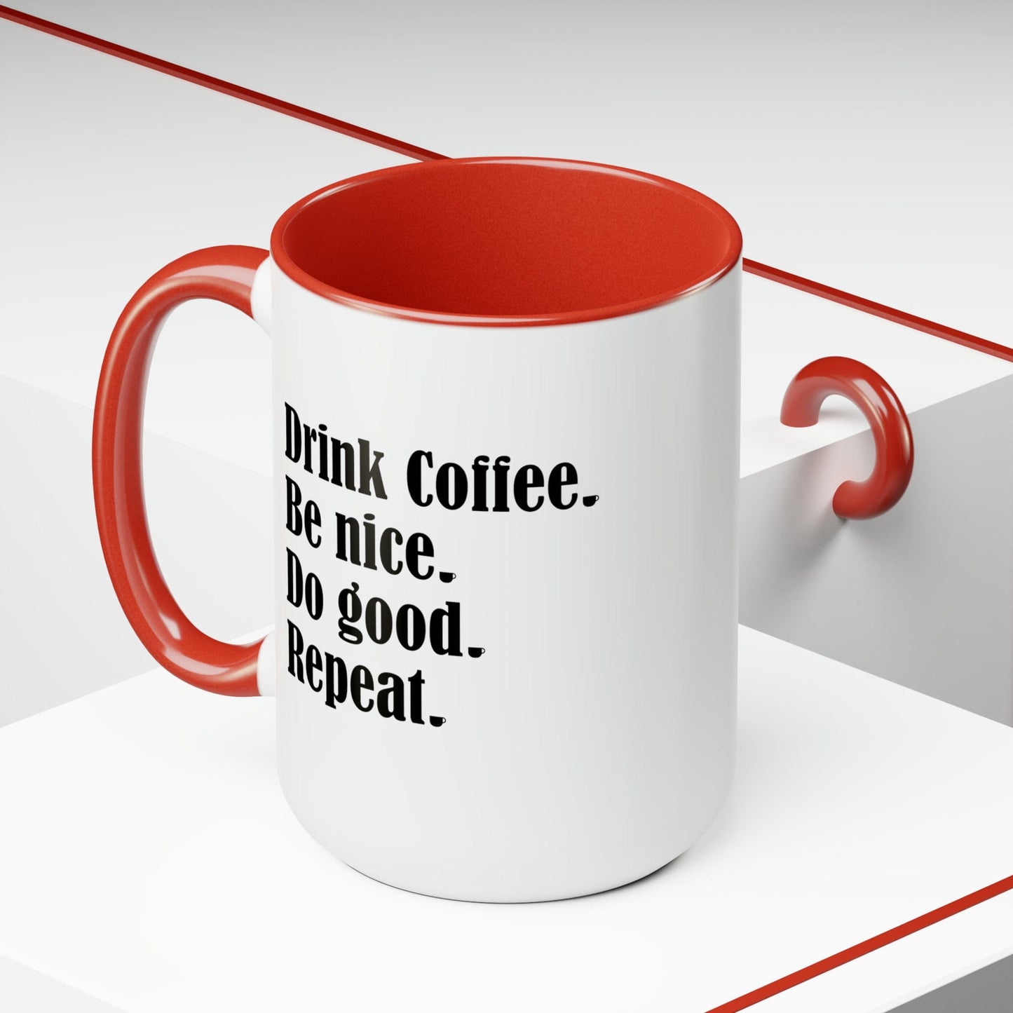 Good Bean Gifts "Drink Coffee, Be Nice, Do Good, Repeat" Two-Tone Coffee Mugs, 15oz