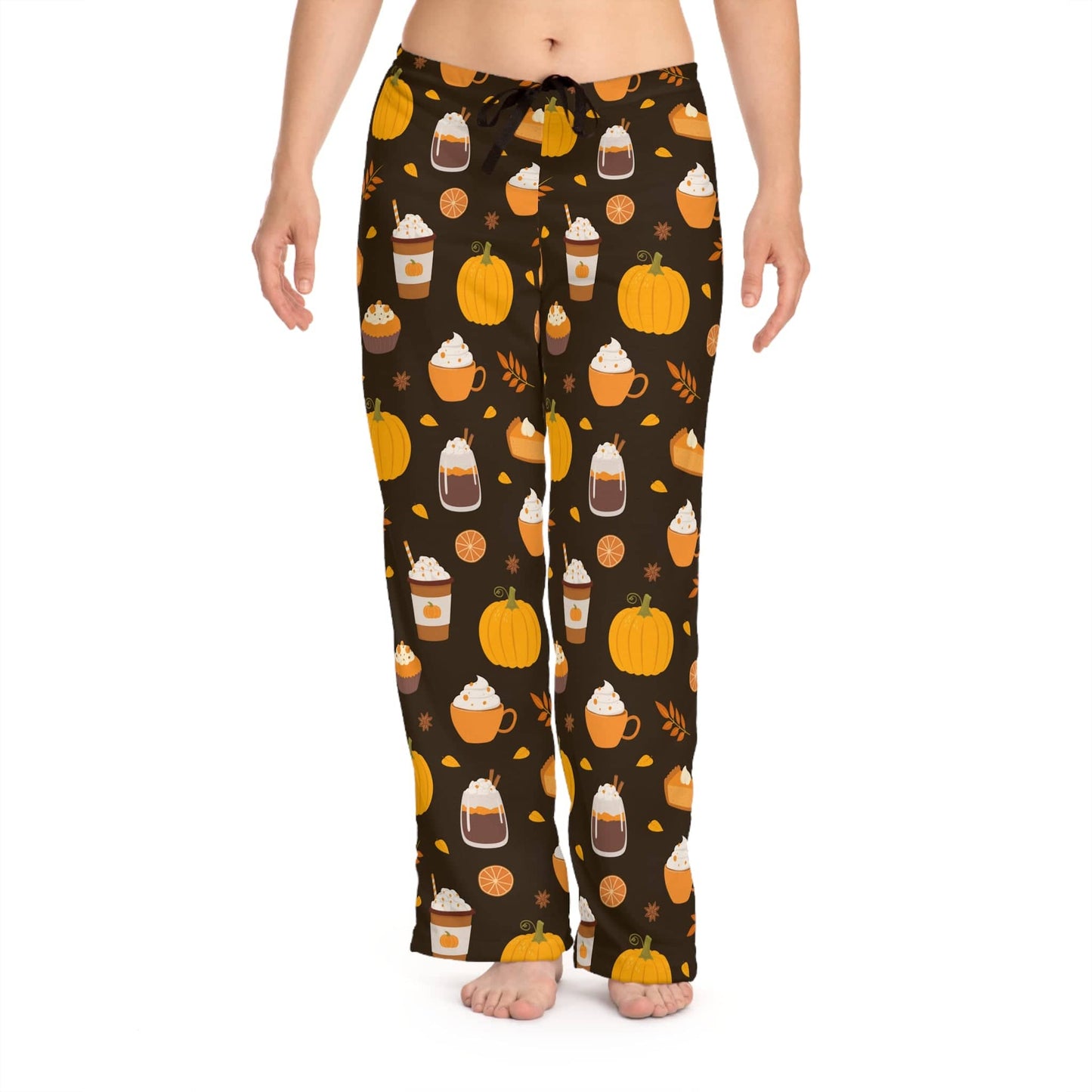 Good Bean Gifts "Festive Fall" Women's Pajama Pants with Coffee Cups and Pumpkins
