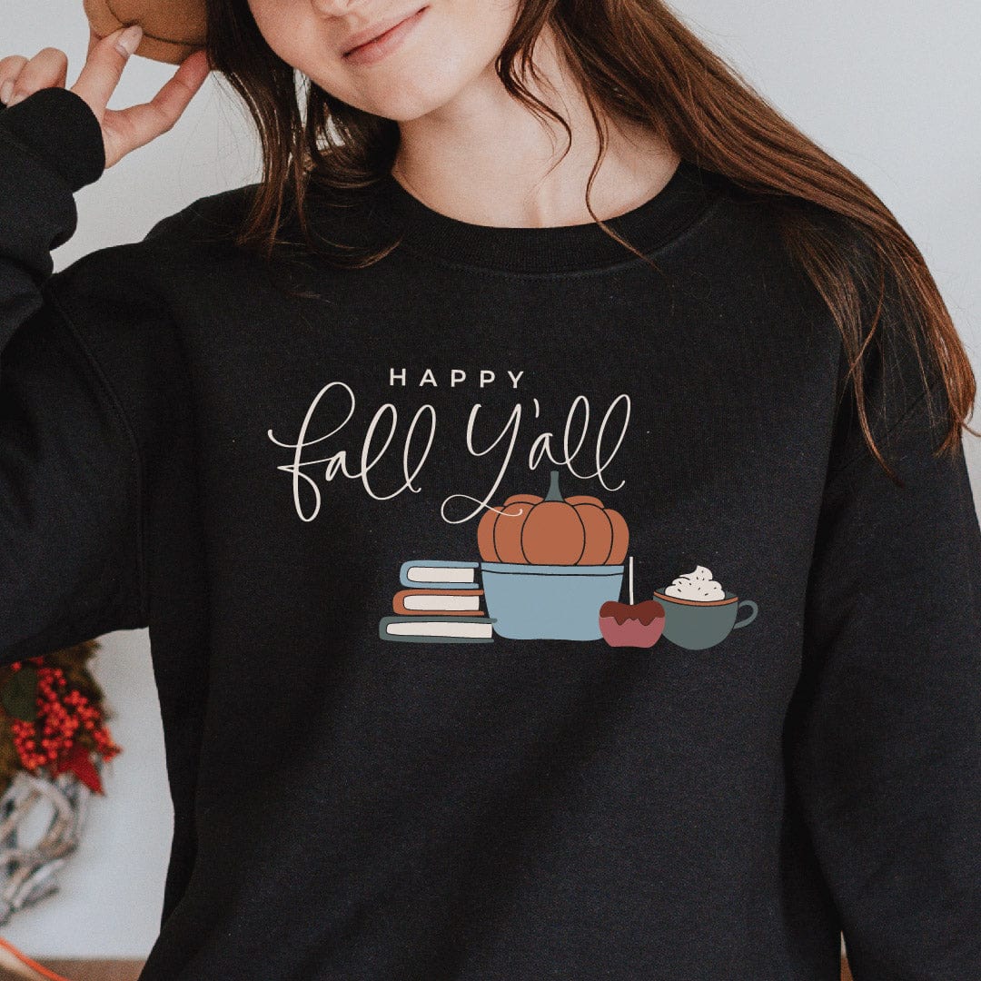 Good Bean Gifts ""Happy Fall, Y'all " - Classic Unisex Crewneck Sweatshirt | Gildan® 18000 Black / S