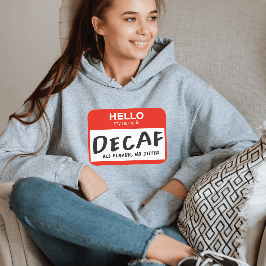 Good Bean Gifts Hello, My Name is Decaf - Unisex Pullover Hoodie Sports Grey / S