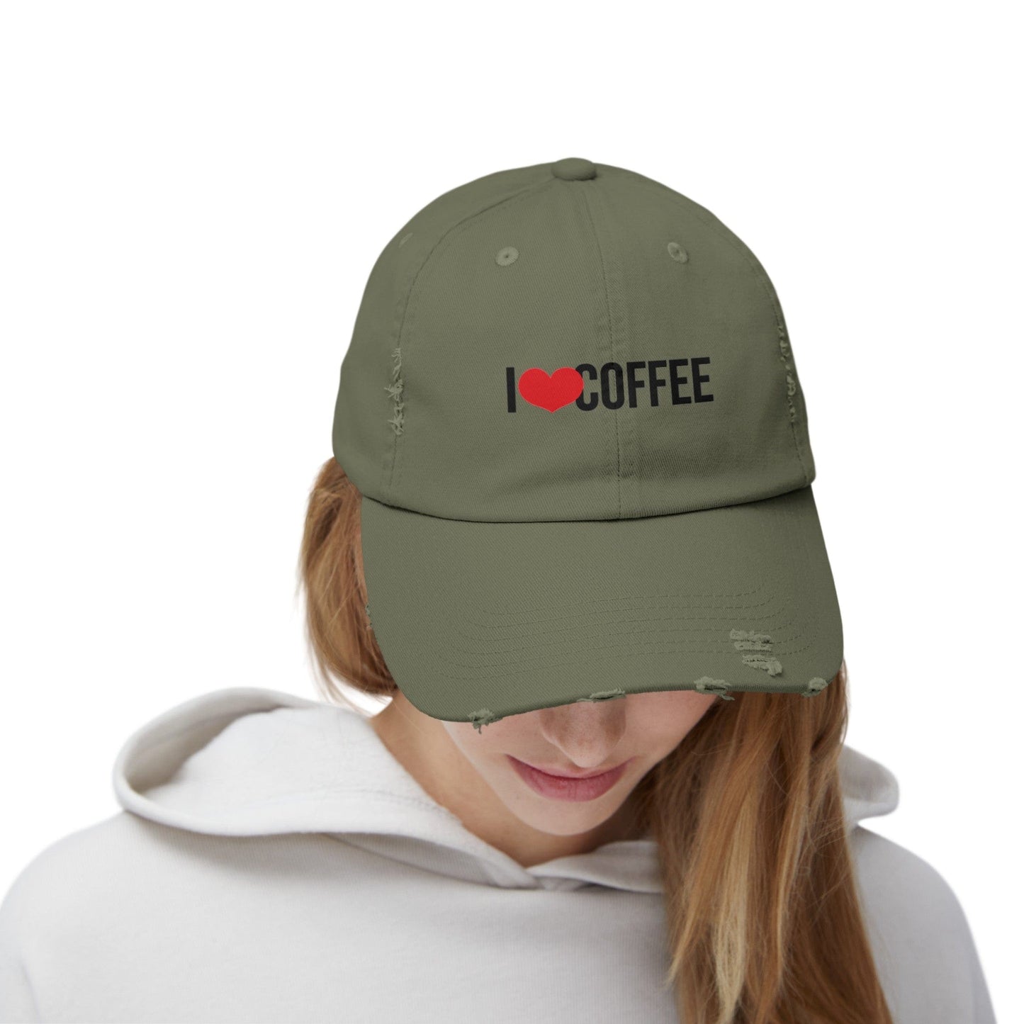 Good Bean Gifts " I Heart Coffee" Unisex Distressed Cap
