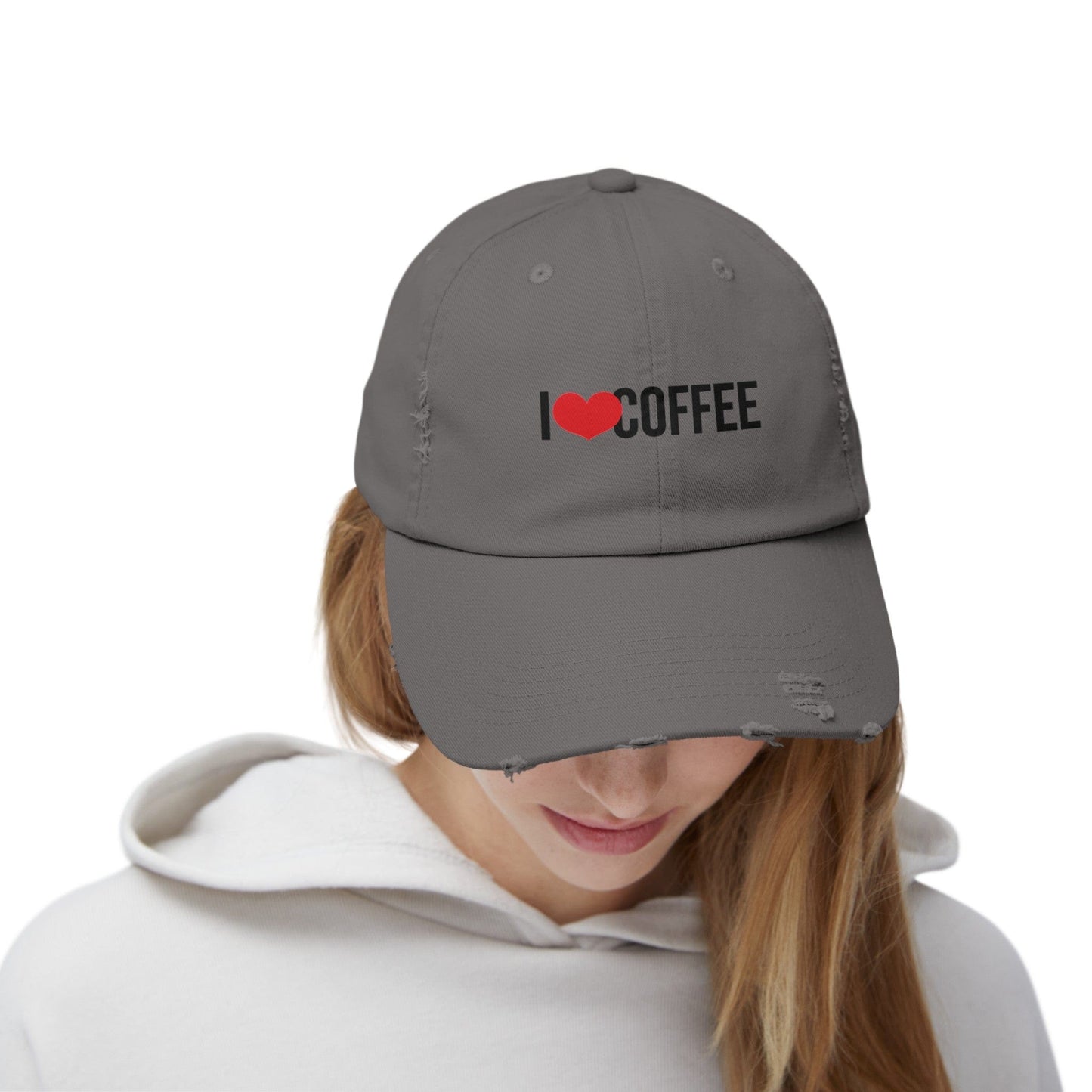 Good Bean Gifts " I Heart Coffee" Unisex Distressed Cap
