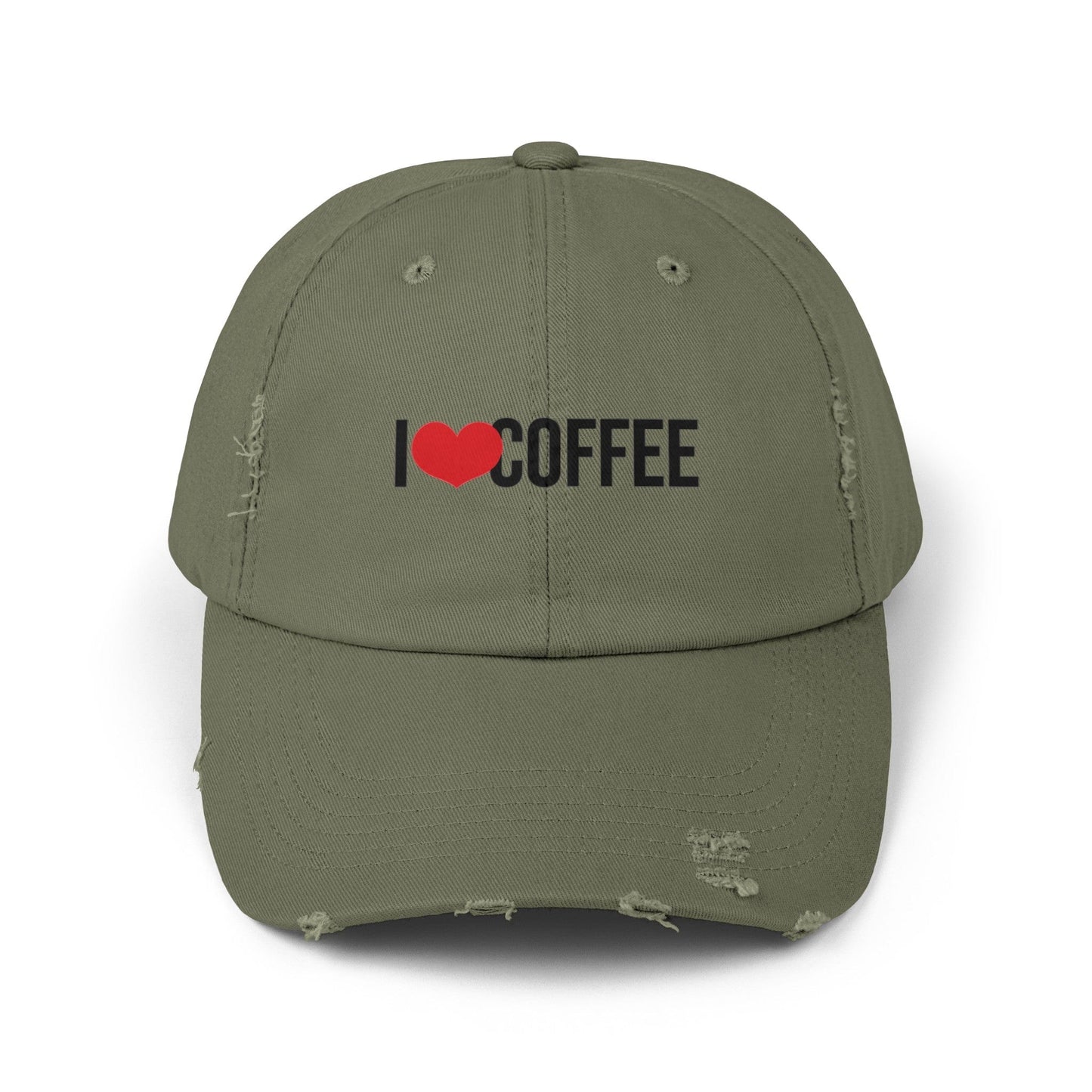 Good Bean Gifts " I Heart Coffee" Unisex Distressed Cap Light Olive / One size