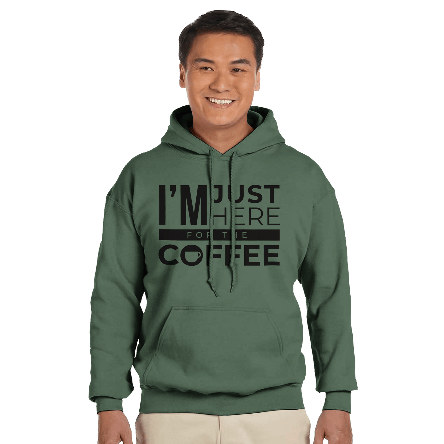 Good Bean Gifts I'm Just Here for the Coffee - Classic Unisex Pullover Hoodie | Gildan® 18500 Military Green / S