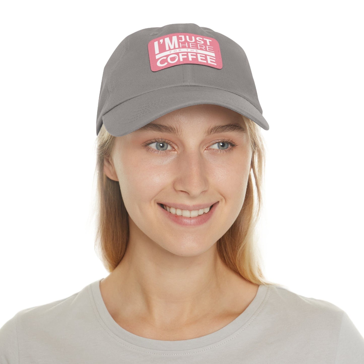 Good Bean Gifts "I'm Just Here for the Coffee" - Dad Hat with Leather Patch (Rectangle)