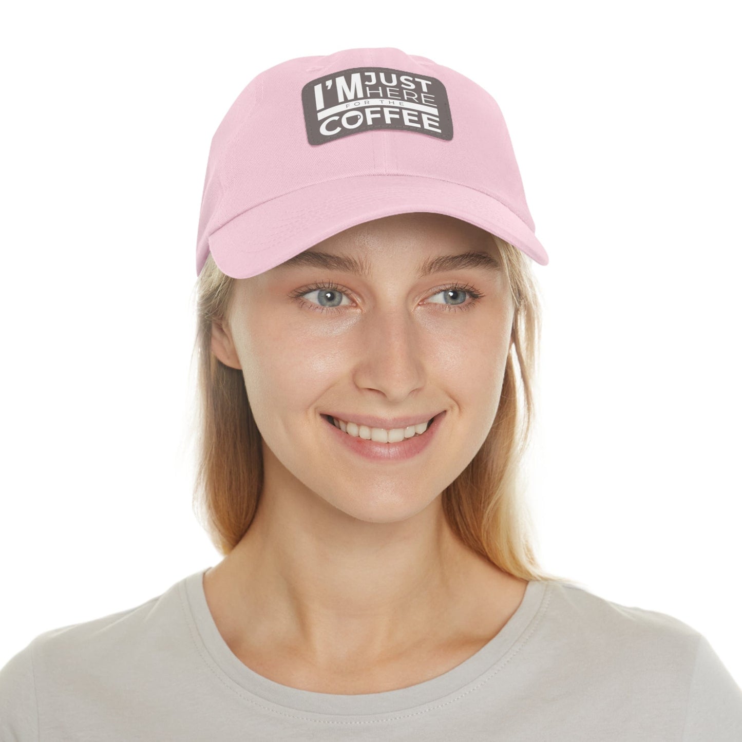 Good Bean Gifts "I'm Just Here for the Coffee" - Dad Hat with Leather Patch (Rectangle)