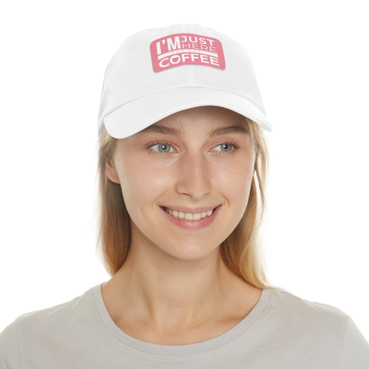 Good Bean Gifts "I'm Just Here for the Coffee" - Dad Hat with Leather Patch (Rectangle)