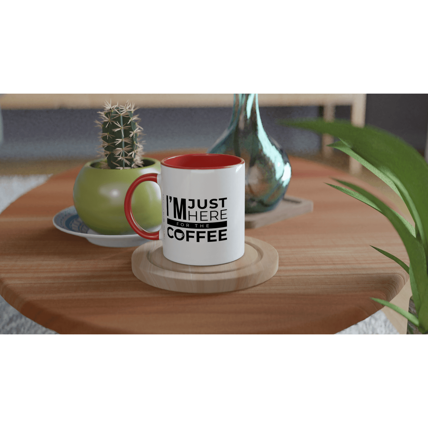 Good Bean Gifts I'm Just Here for the Coffee - White 11oz Ceramic Mug with Color Inside