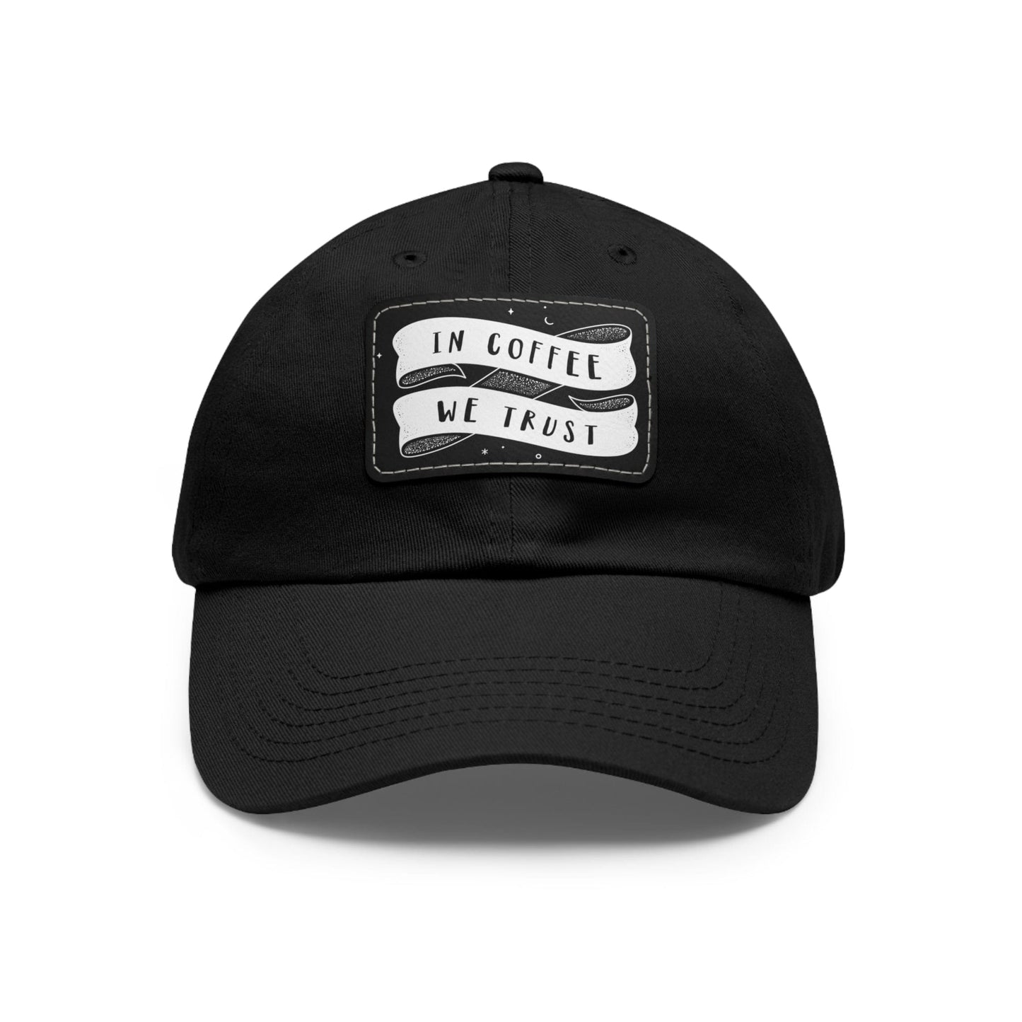 Good Bean Gifts In Coffee We Trust - Dad style Hat with Leather Patch (Rectangle) Black / Black patch / Rectangle / One size