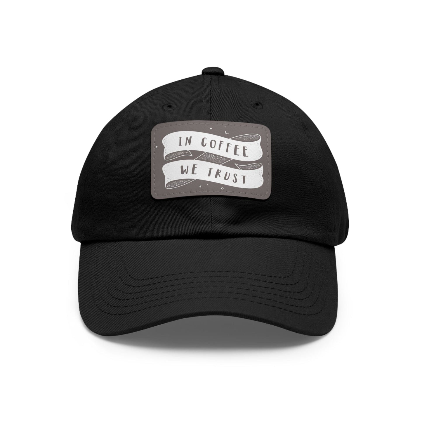 Good Bean Gifts In Coffee We Trust - Dad style Hat with Leather Patch (Rectangle) Black / Grey patch / Rectangle / One size