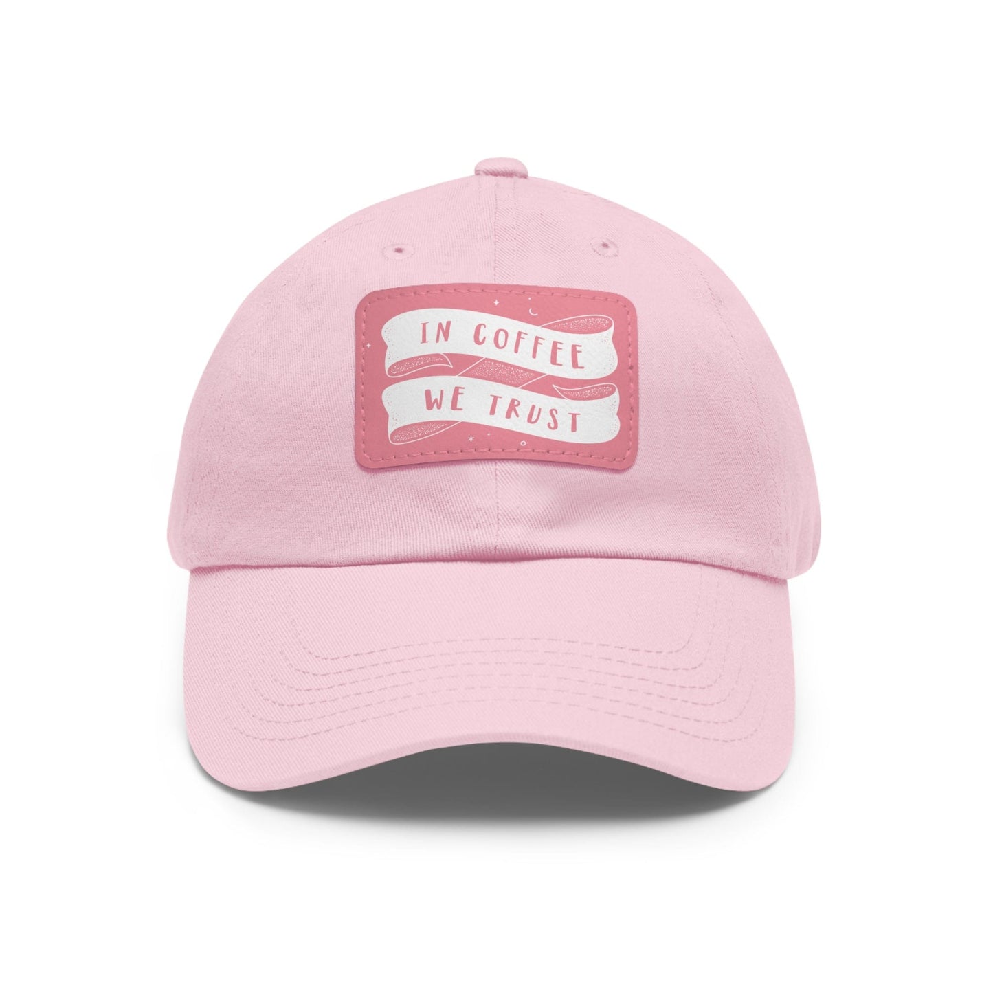 Good Bean Gifts In Coffee We Trust - Dad style Hat with Leather Patch (Rectangle) Light Pink / Pink patch / Rectangle / One size